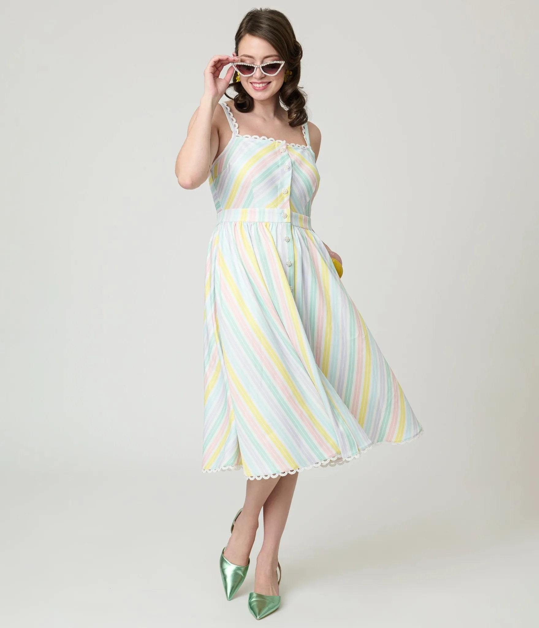 Unique Vintage Pastel Stripe Piper Swing Dress sold by Unique Vintage