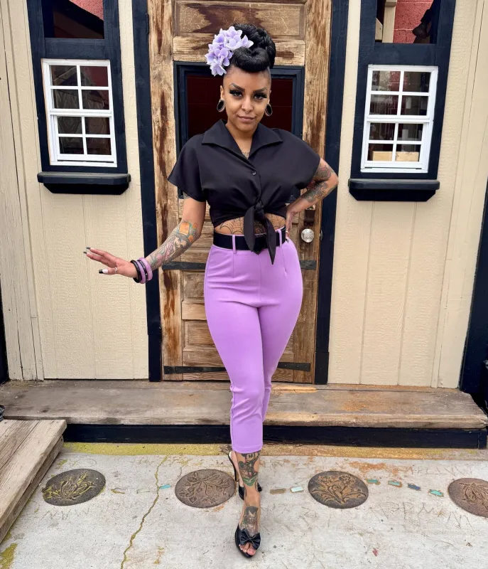 Rockin Bettie Black Tie Crop Top made by Unique Vintage