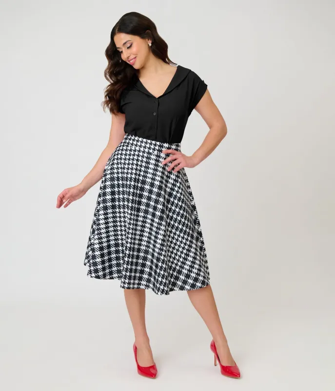 Unique Vintage Black & White Houndstooth Vivian Swing Skirt made by Unique Vintage