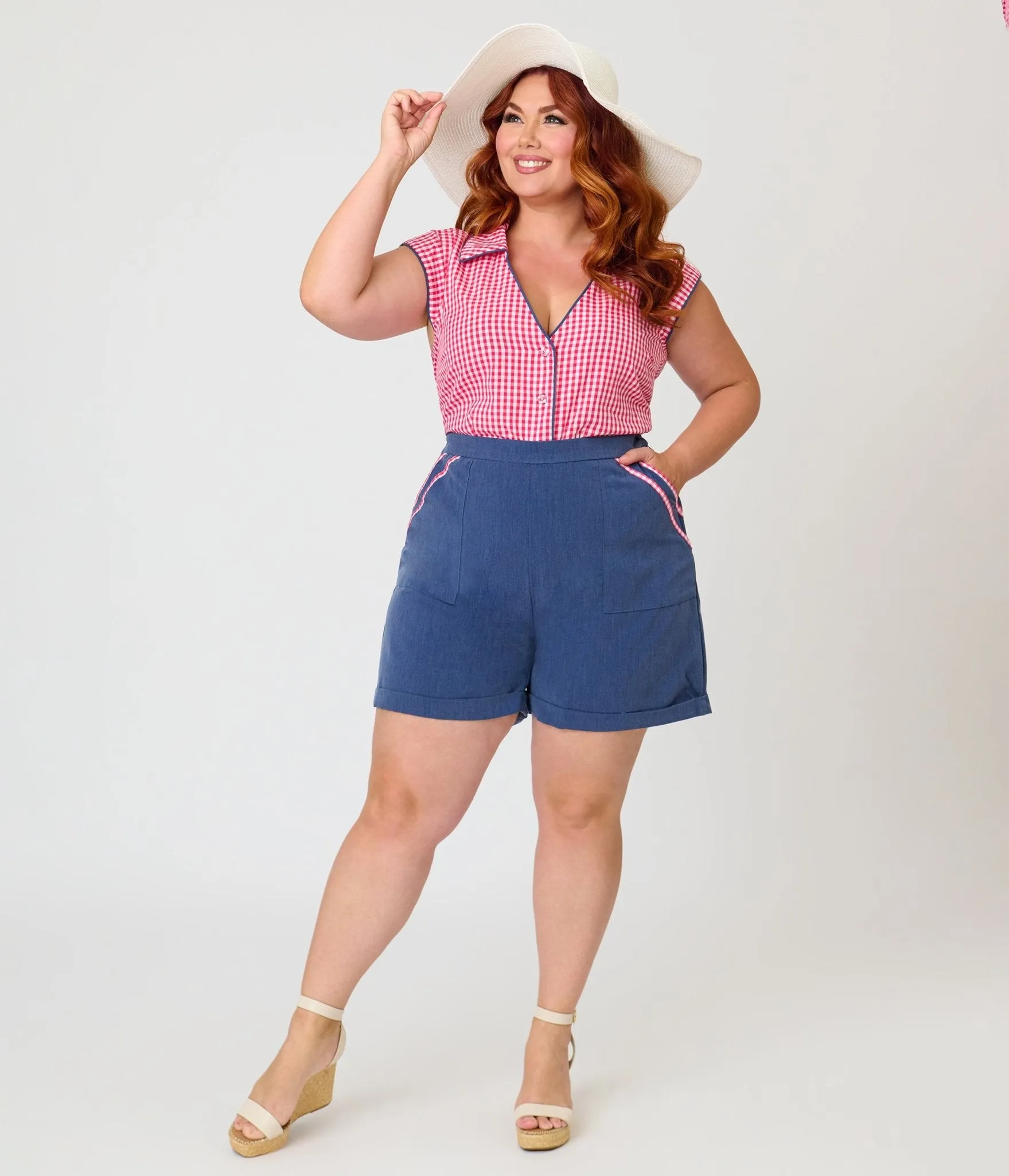Unique Vintage Plus Size Hot Pink Gingham Cap Sleeve Top sold by Unique Vintage product image thumbnail 4