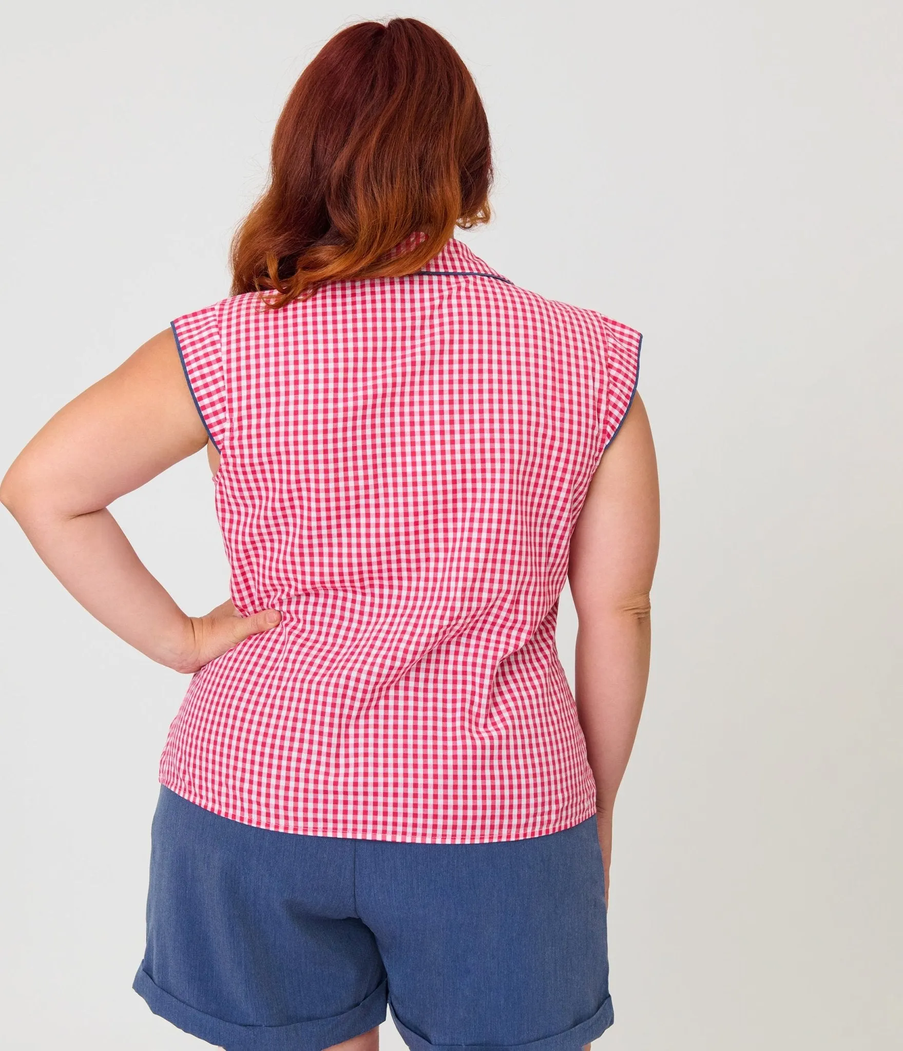 Unique Vintage Plus Size Hot Pink Gingham Cap Sleeve Top sold by Unique Vintage product image thumbnail 2