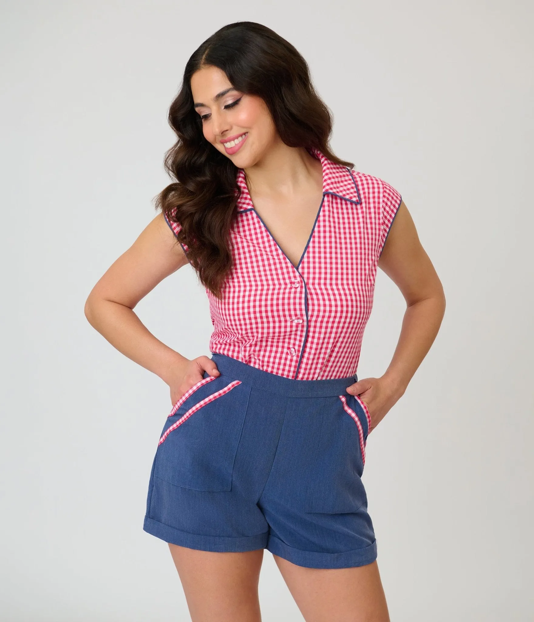 Unique Vintage Hot Pink Gingham Cap Sleeve Top sold by Unique Vintage product image thumbnail 4