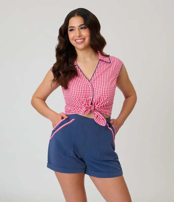Unique Vintage Hot Pink Gingham Cap Sleeve Top made by Unique Vintage