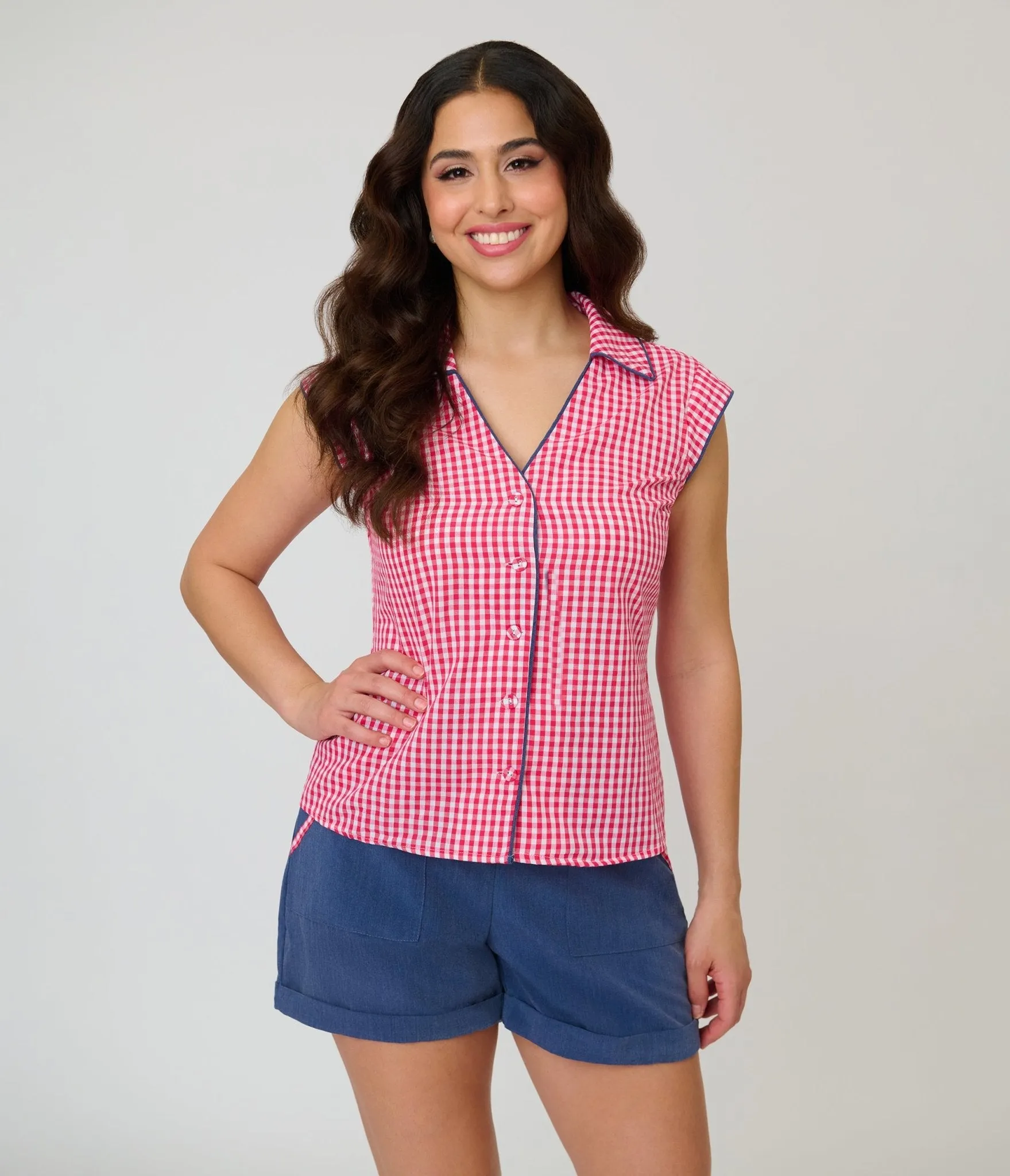 Unique Vintage Hot Pink Gingham Cap Sleeve Top sold by Unique Vintage product image thumbnail 3