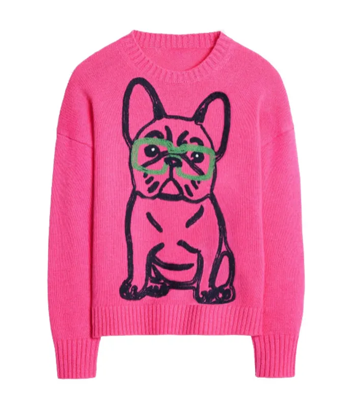 Hot Pink French Bulldog Sweater made by Unique Vintage