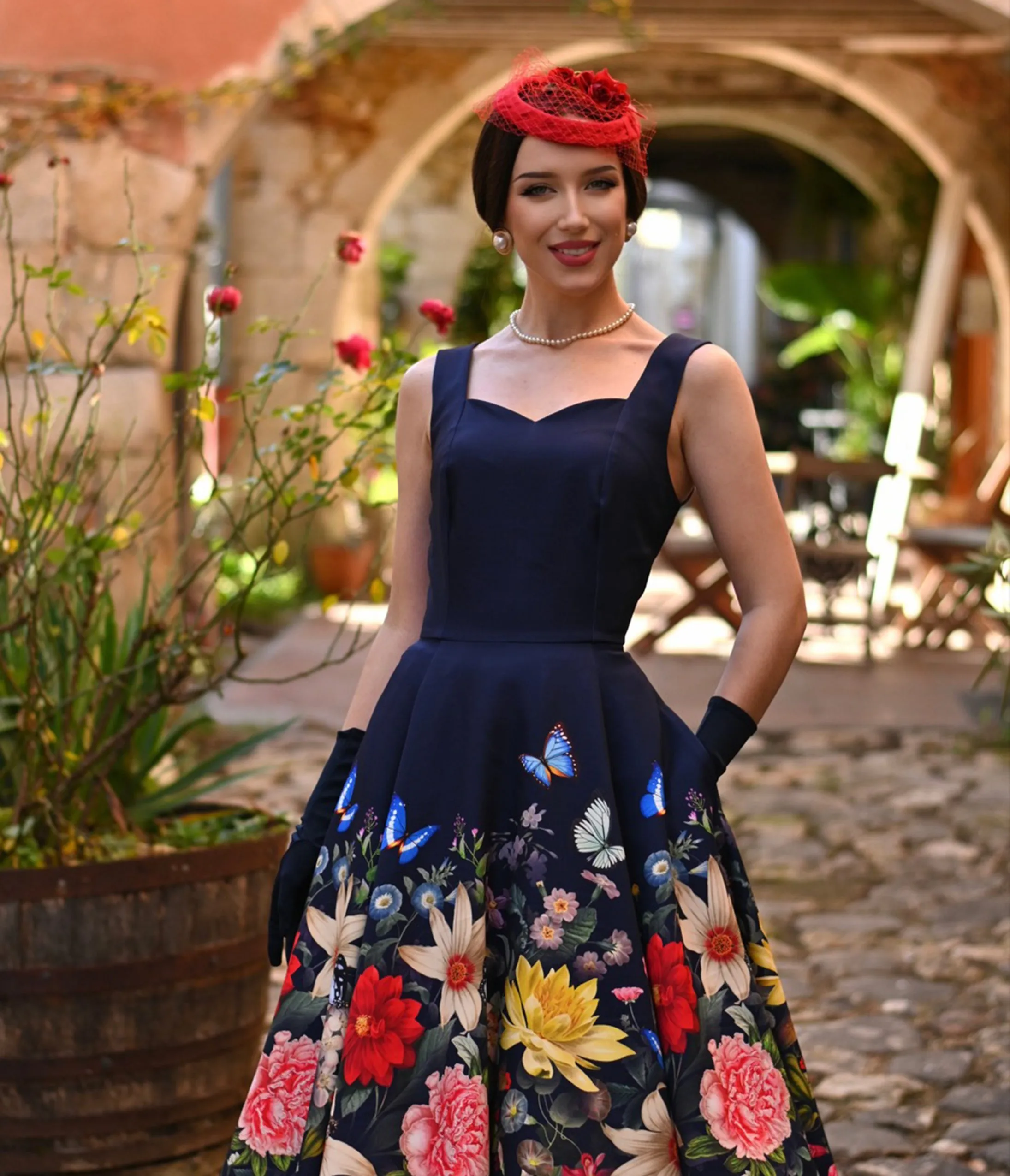 Navy Butterfly & Floral Moonlight Swing Dress sold by Unique Vintage product image thumbnail 3
