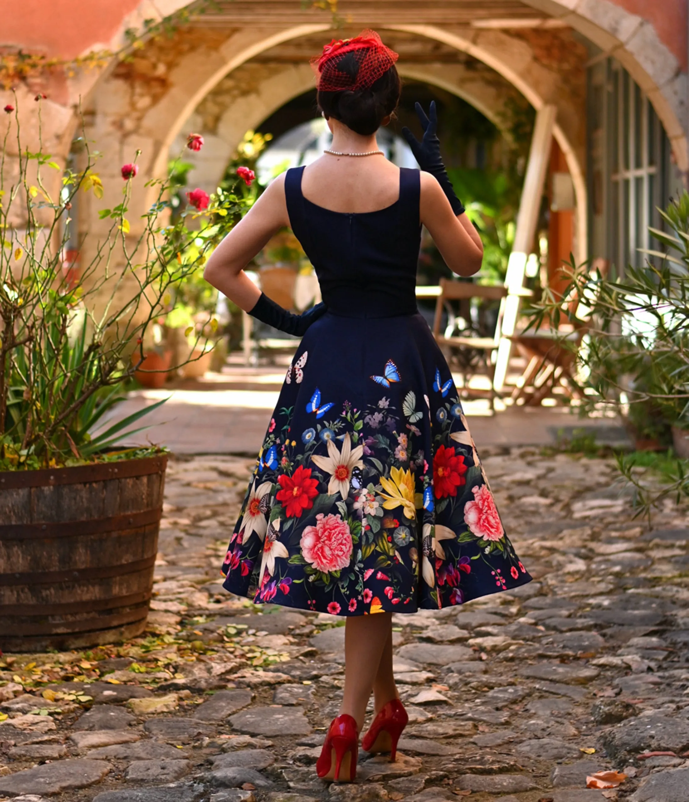 Navy Butterfly & Floral Moonlight Swing Dress sold by Unique Vintage product image thumbnail 2