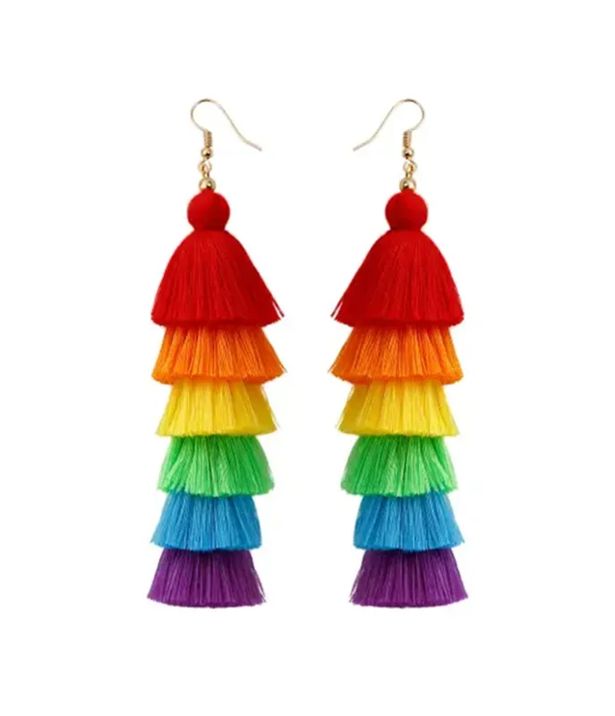 Rainbow Tiered Tassel Earrings made by Unique Vintage
