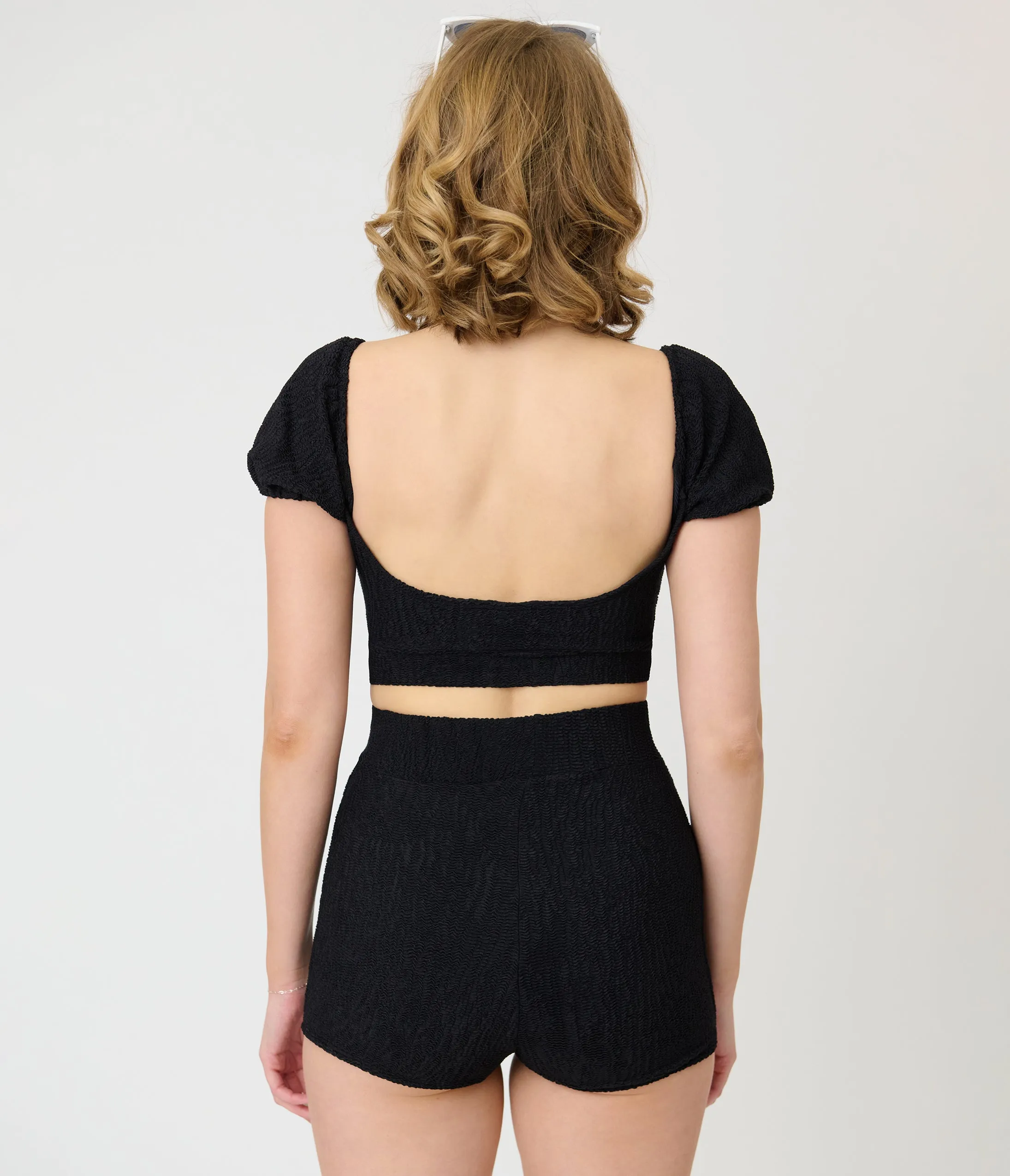 Pinky Pinups Textured Black High Waist Sailor Swim Bottoms sold by Unique Vintage product image thumbnail 3