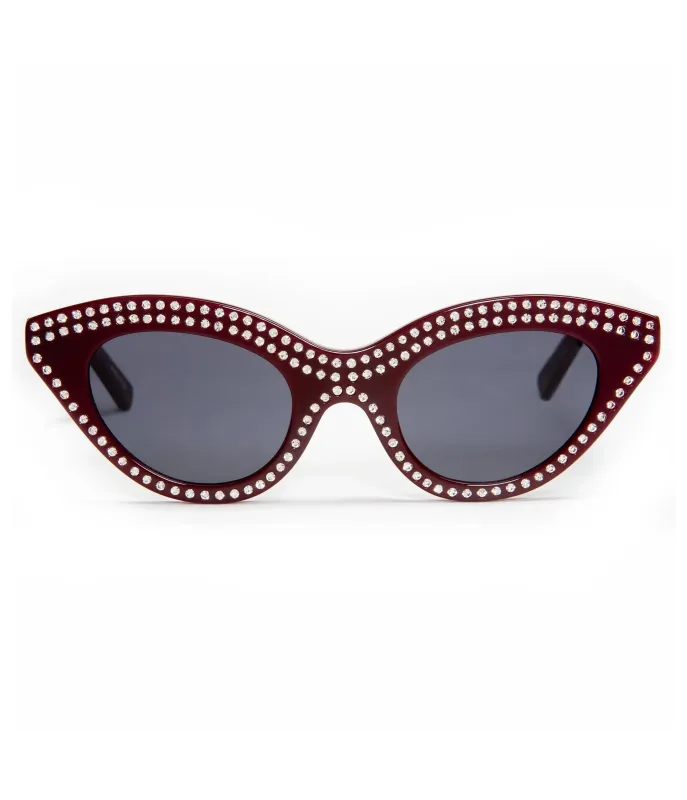 Lux De Ville Red & Silver Rhinestone Auntie Mame Sunglasses made by Unique Vintage