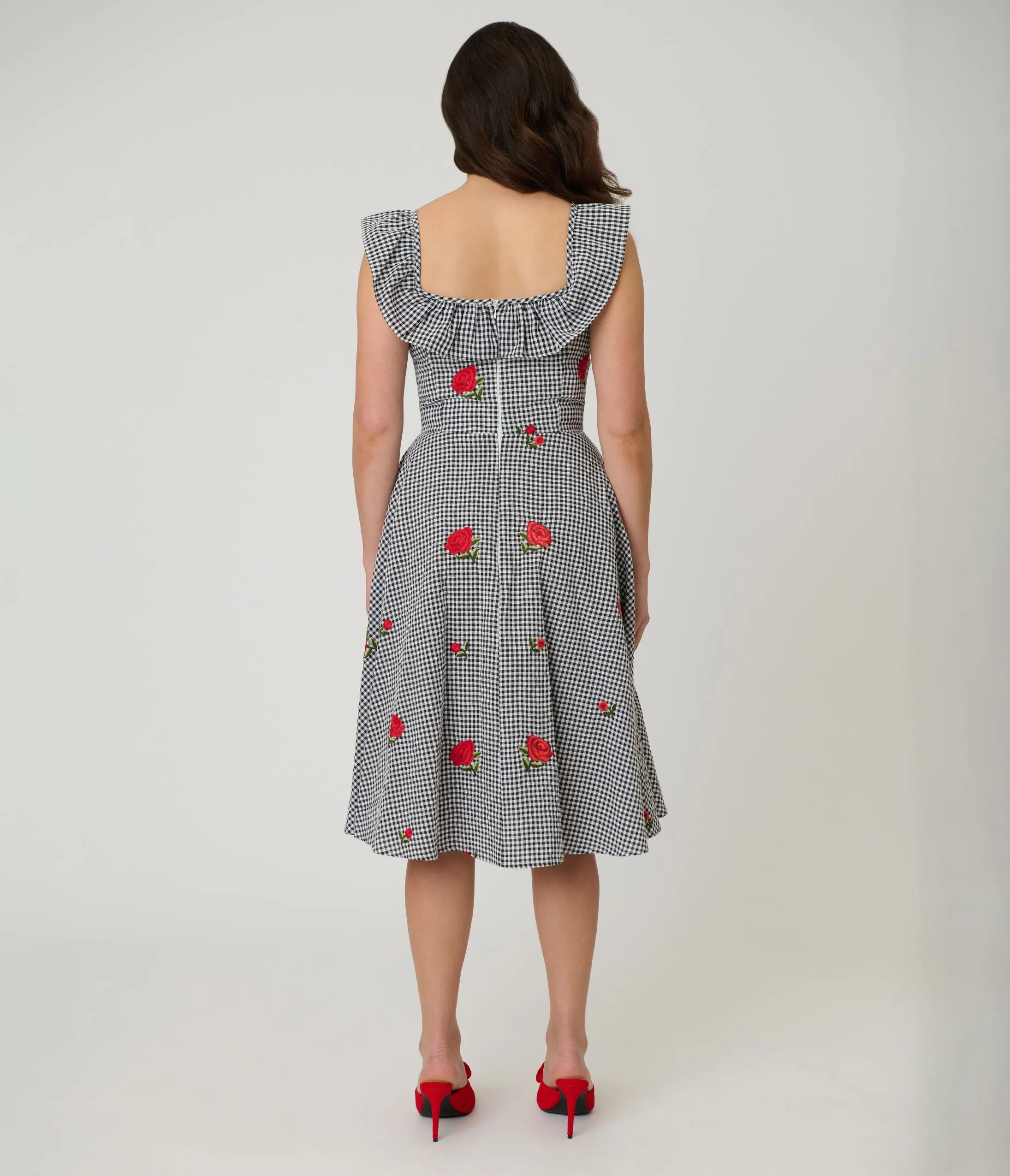 Magnolia Place Black Gingham & Red Rose Embroidered Barbara Swing Dress sold by Unique Vintage product image thumbnail 2