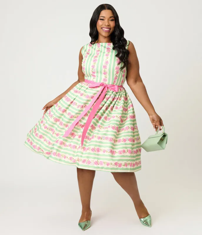 Unique Vintage Plus Size Rose Stripe Swing Dress made by Unique Vintage