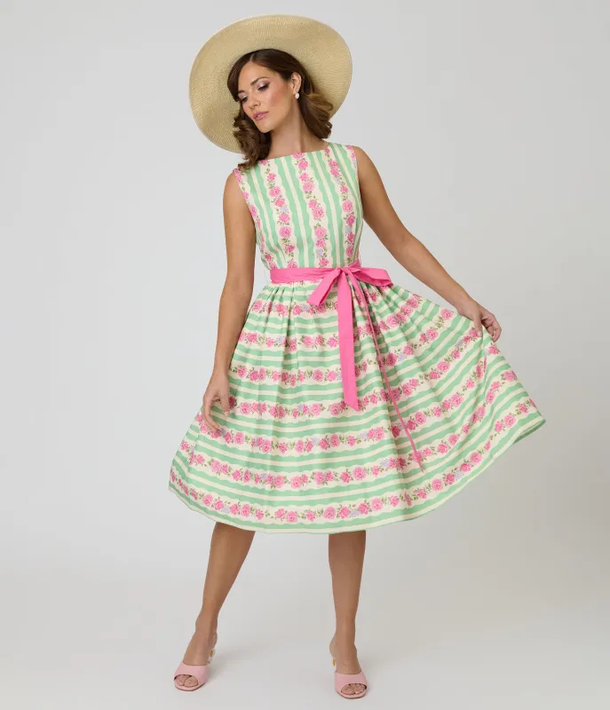 Unique Vintage Rose Stripe Swing Dress made by Unique Vintage