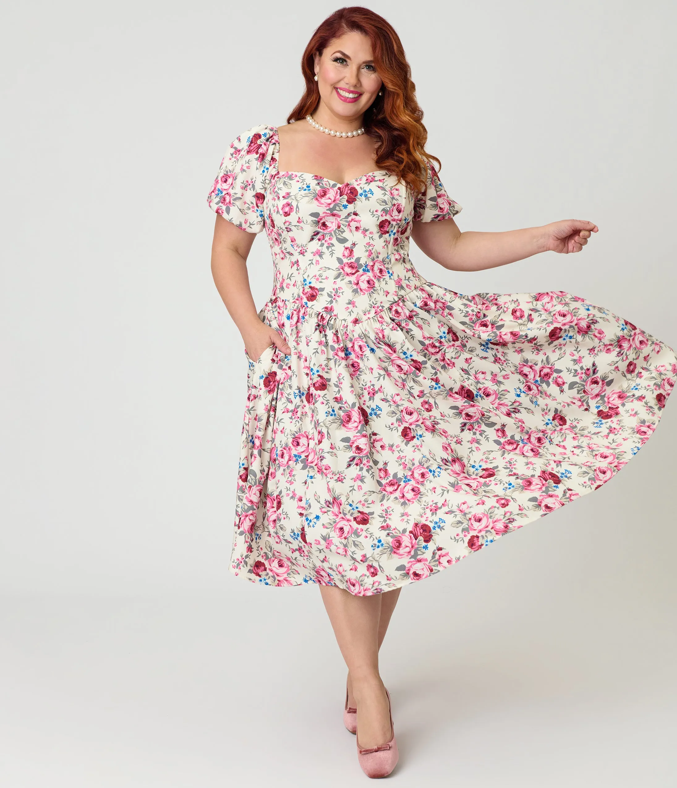 Smak Parlour Plus Size Spring Roses Sweetheart Swing Dress sold by Unique Vintage