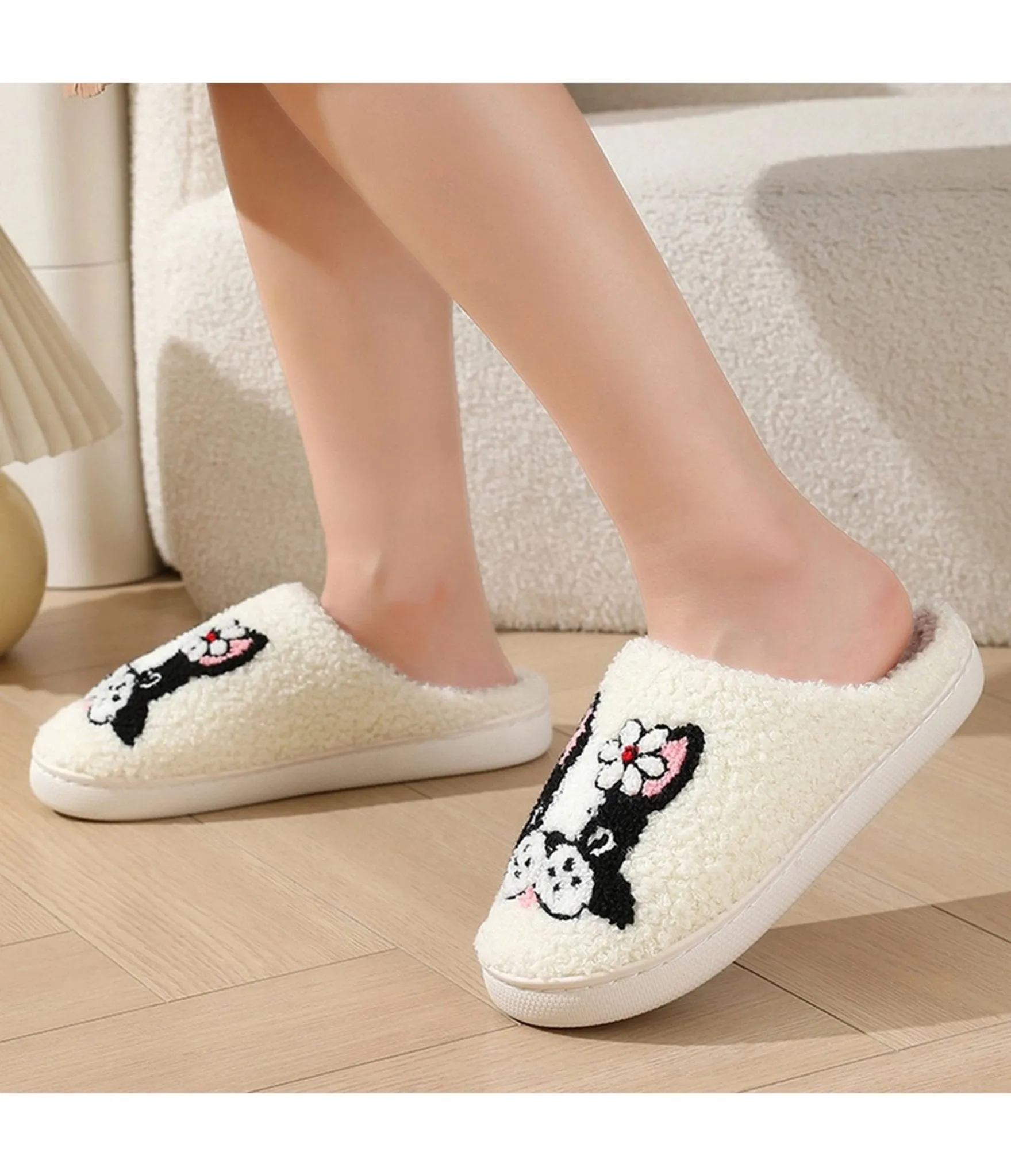 Dog & Flower Embroidered Cotton Slippers sold by Unique Vintage product image thumbnail 2