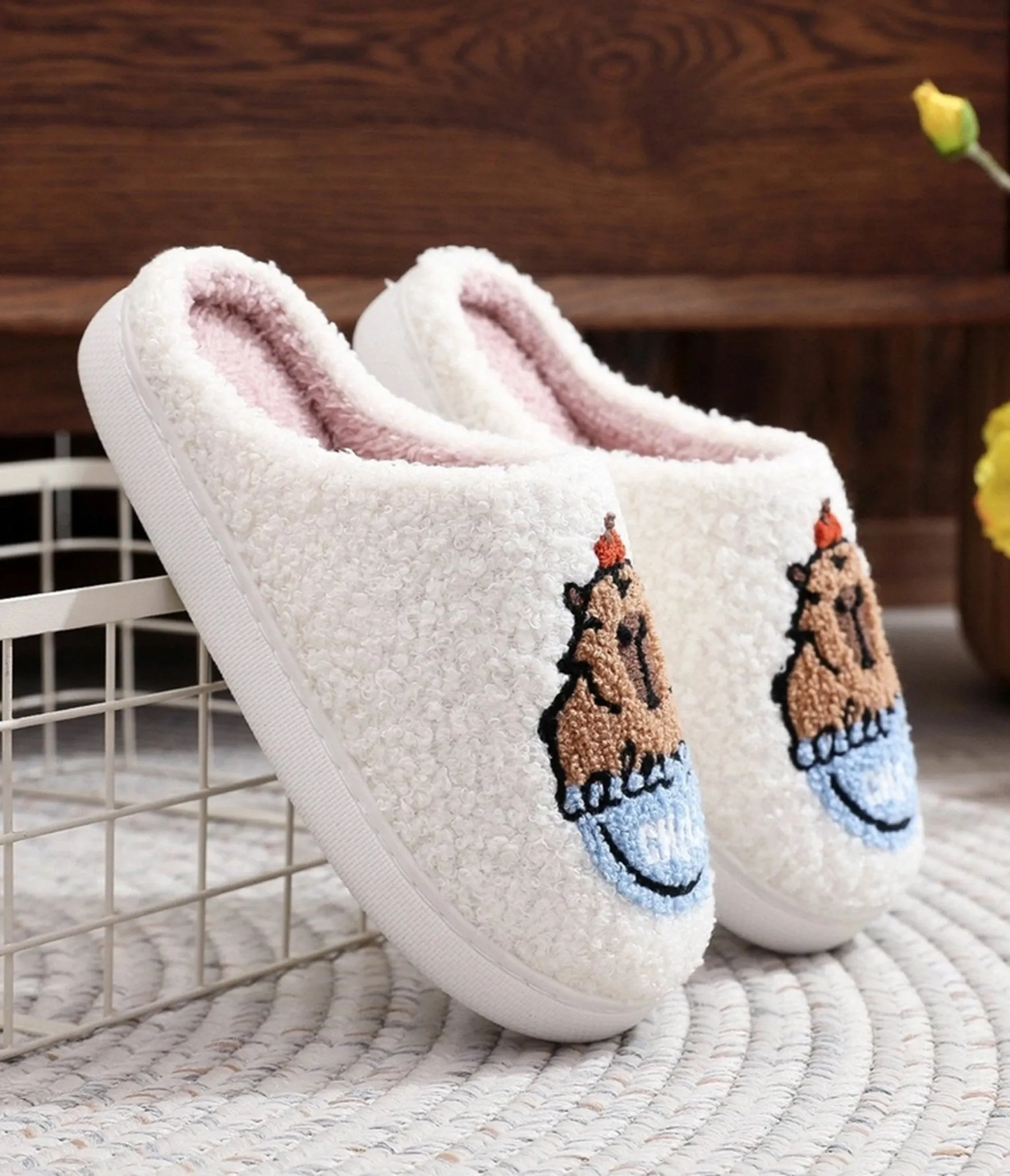 Capybara Embroidered Cotton Slippers sold by Unique Vintage product image thumbnail 3