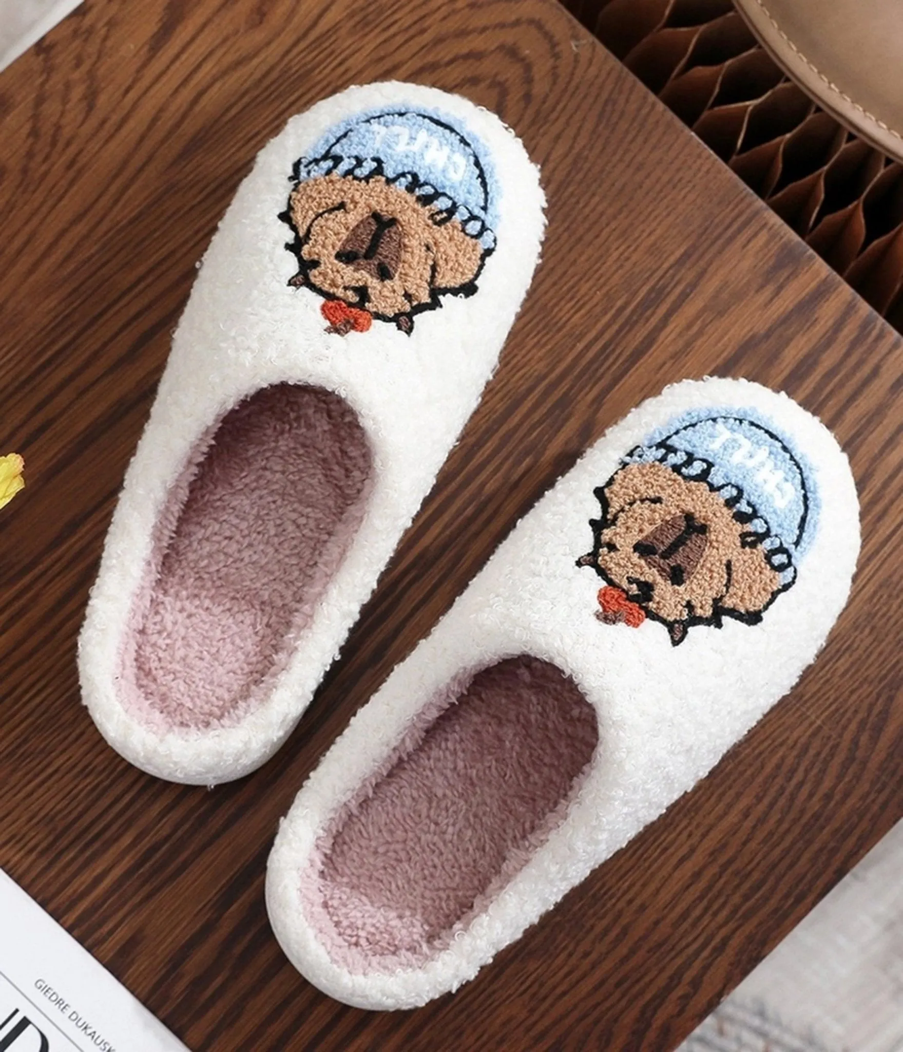 Capybara Embroidered Cotton Slippers sold by Unique Vintage