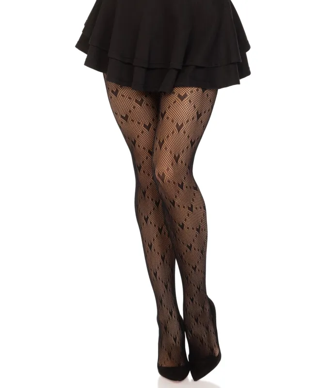 Leg Avenue Black Love Struck Heart Tights made by Unique Vintage