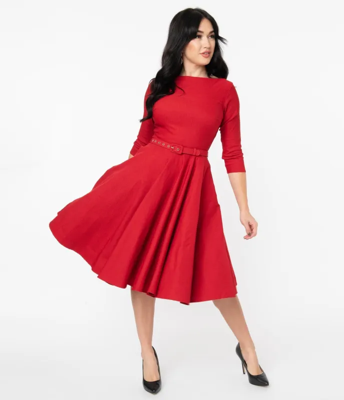 Unique Vintage 1950s Red Devon Swing Dress made by Unique Vintage