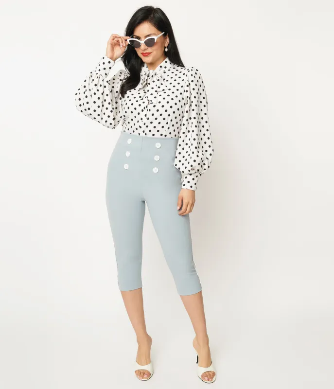 Light Blue High Waist Capri Pants made by Unique Vintage