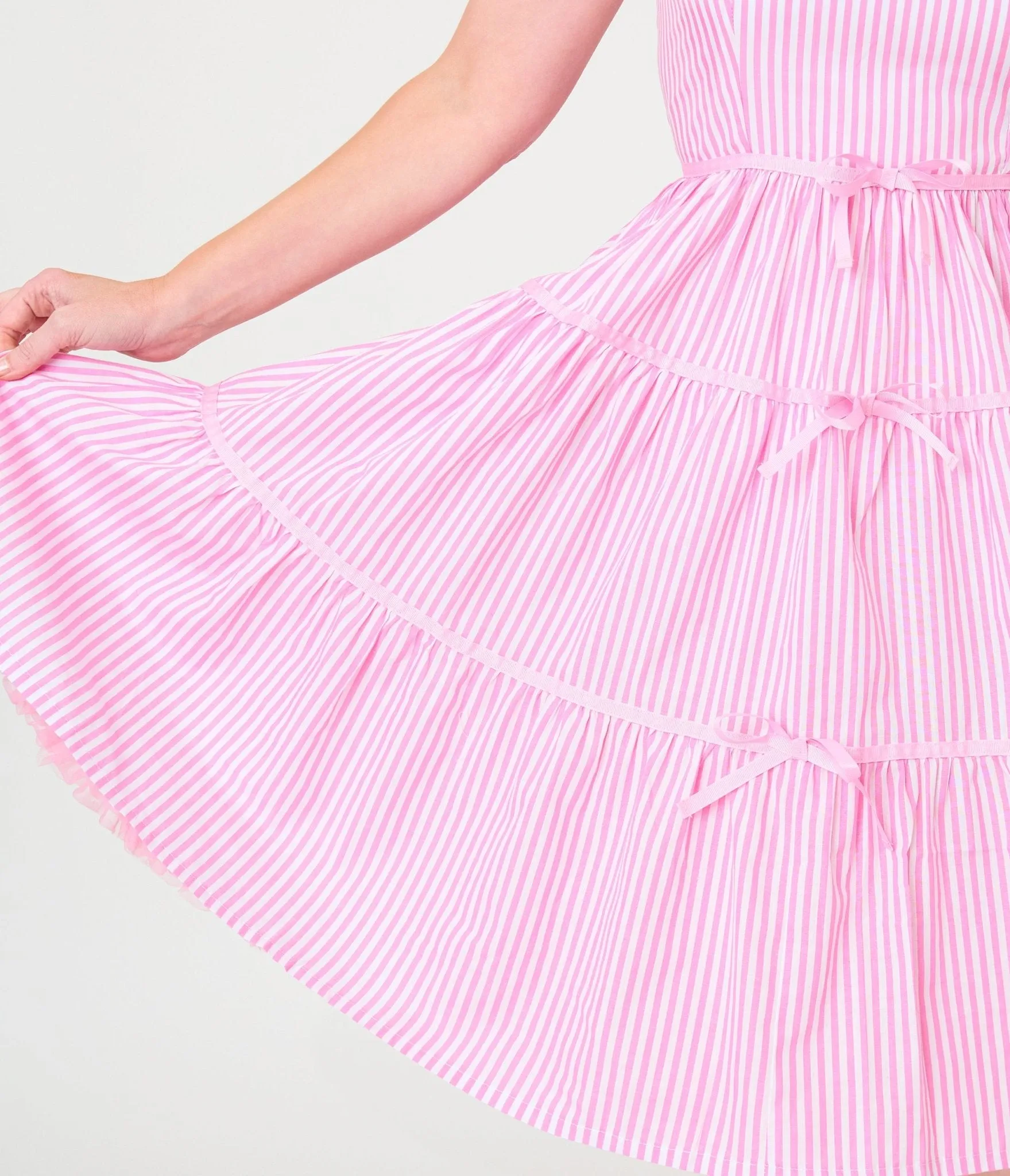 Unique Vintage Pink Stripes & Frog Brooch Tiered Swing Dress sold by Unique Vintage product image thumbnail 5