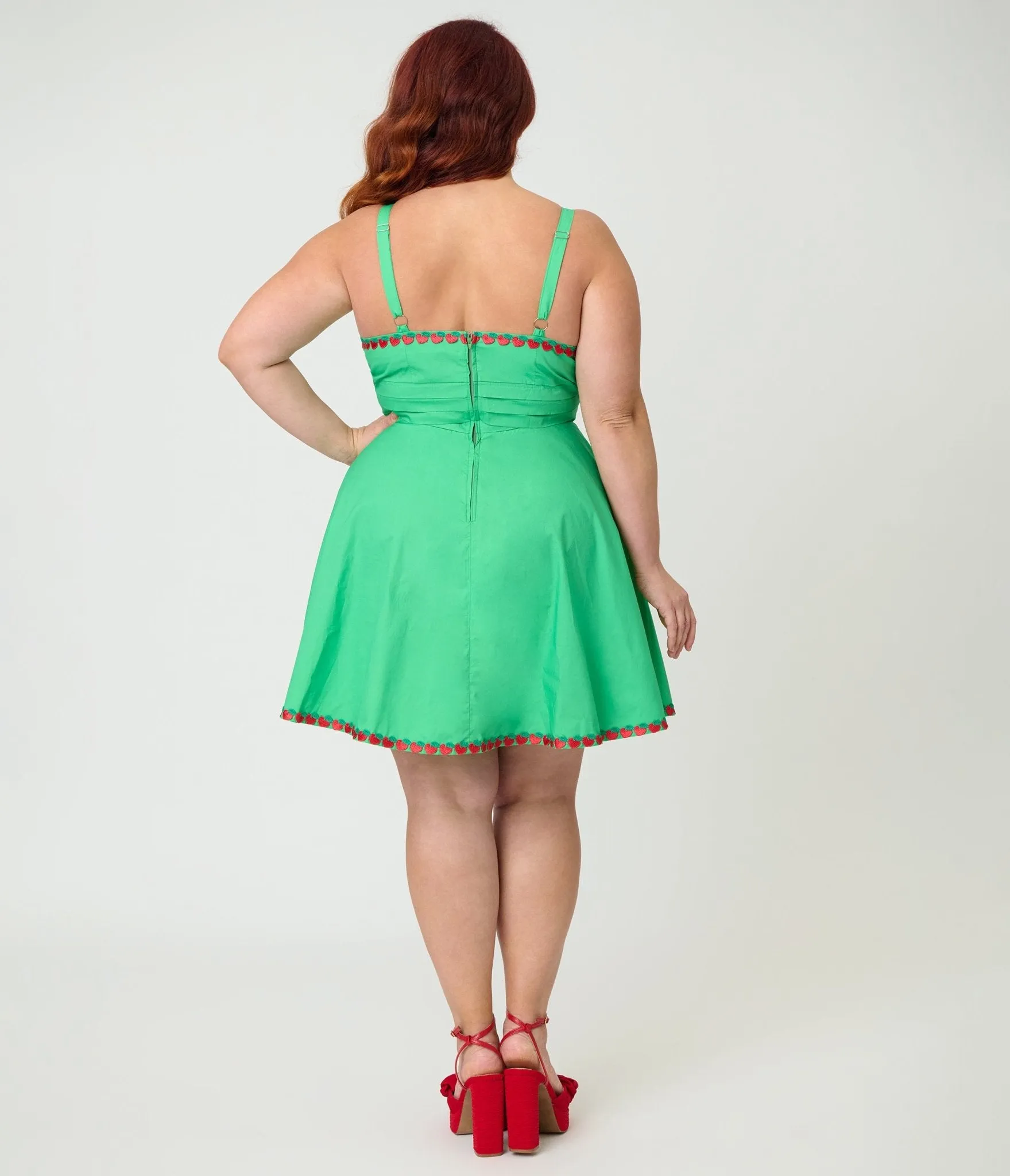 Unique Vintage Plus Size Green & Fruit Trim Cotton Flare Dress sold by Unique Vintage product image thumbnail 2
