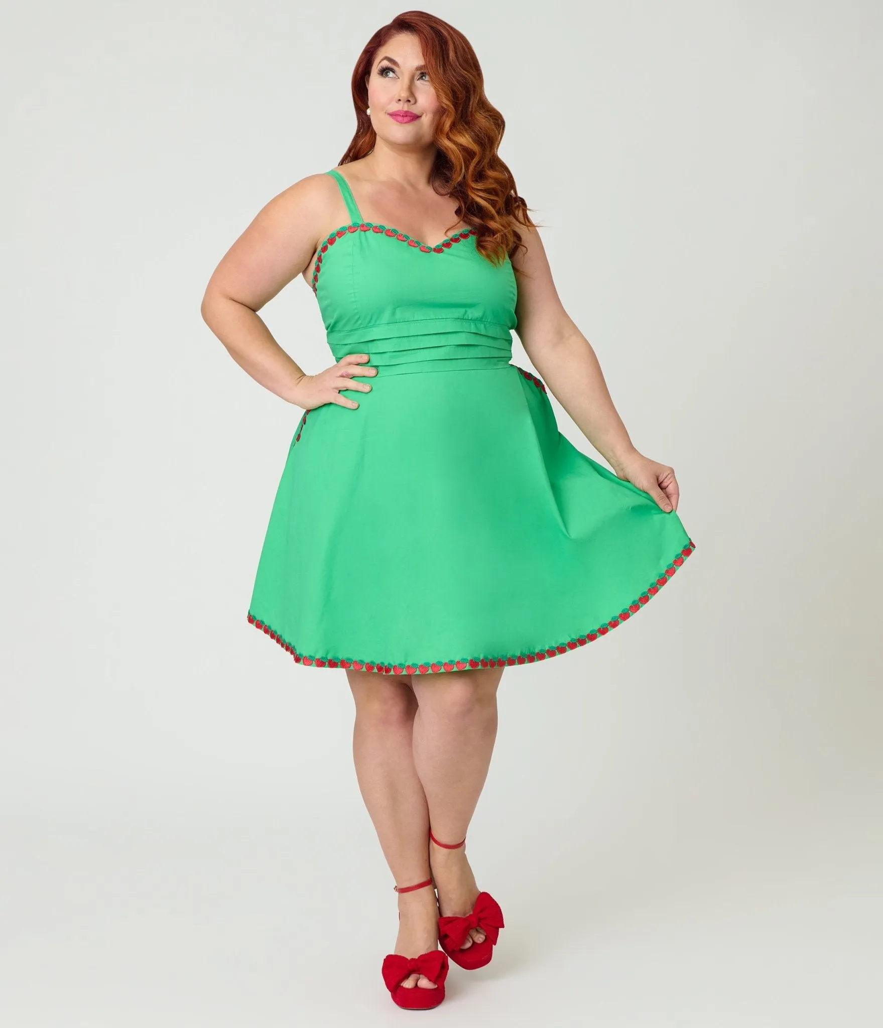 Unique Vintage Plus Size Green & Fruit Trim Cotton Flare Dress sold by Unique Vintage product image thumbnail 3