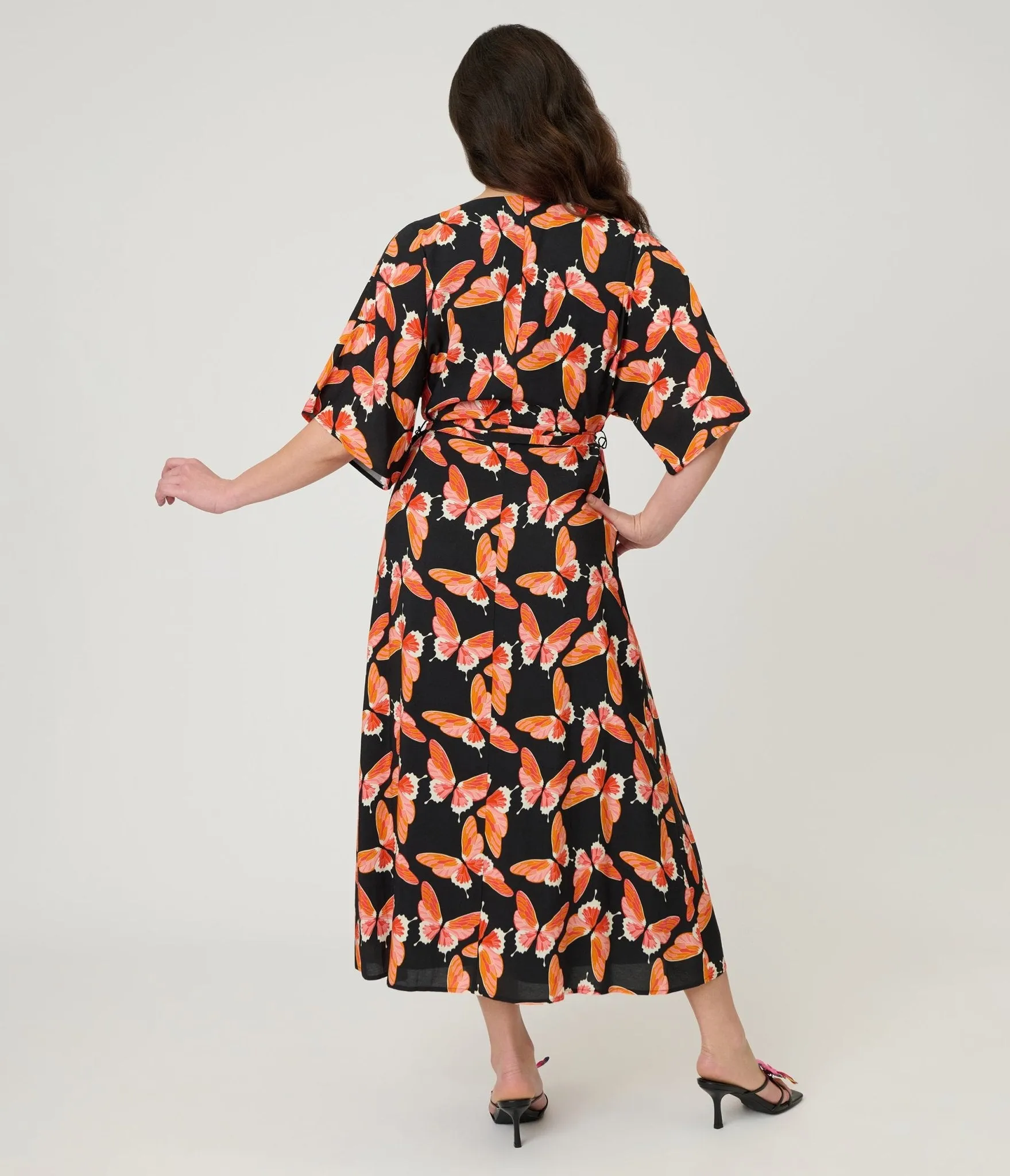 Unique Vintage Black Butterfly Print Wrap Midi Dress sold by Unique Vintage product image thumbnail 2