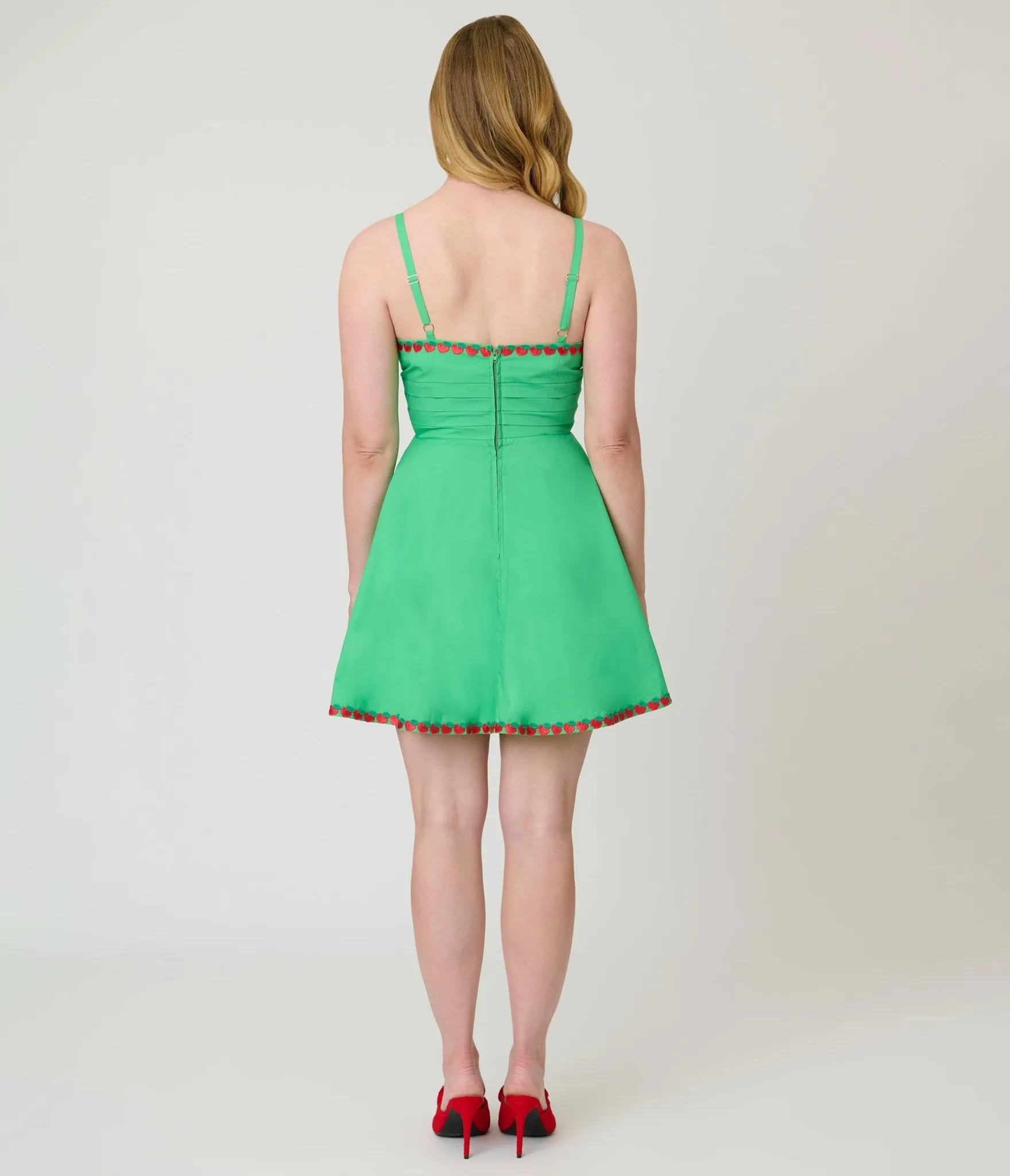 Unique Vintage Green & Fruit Trim Cotton Flare Dress sold by Unique Vintage product image thumbnail 2