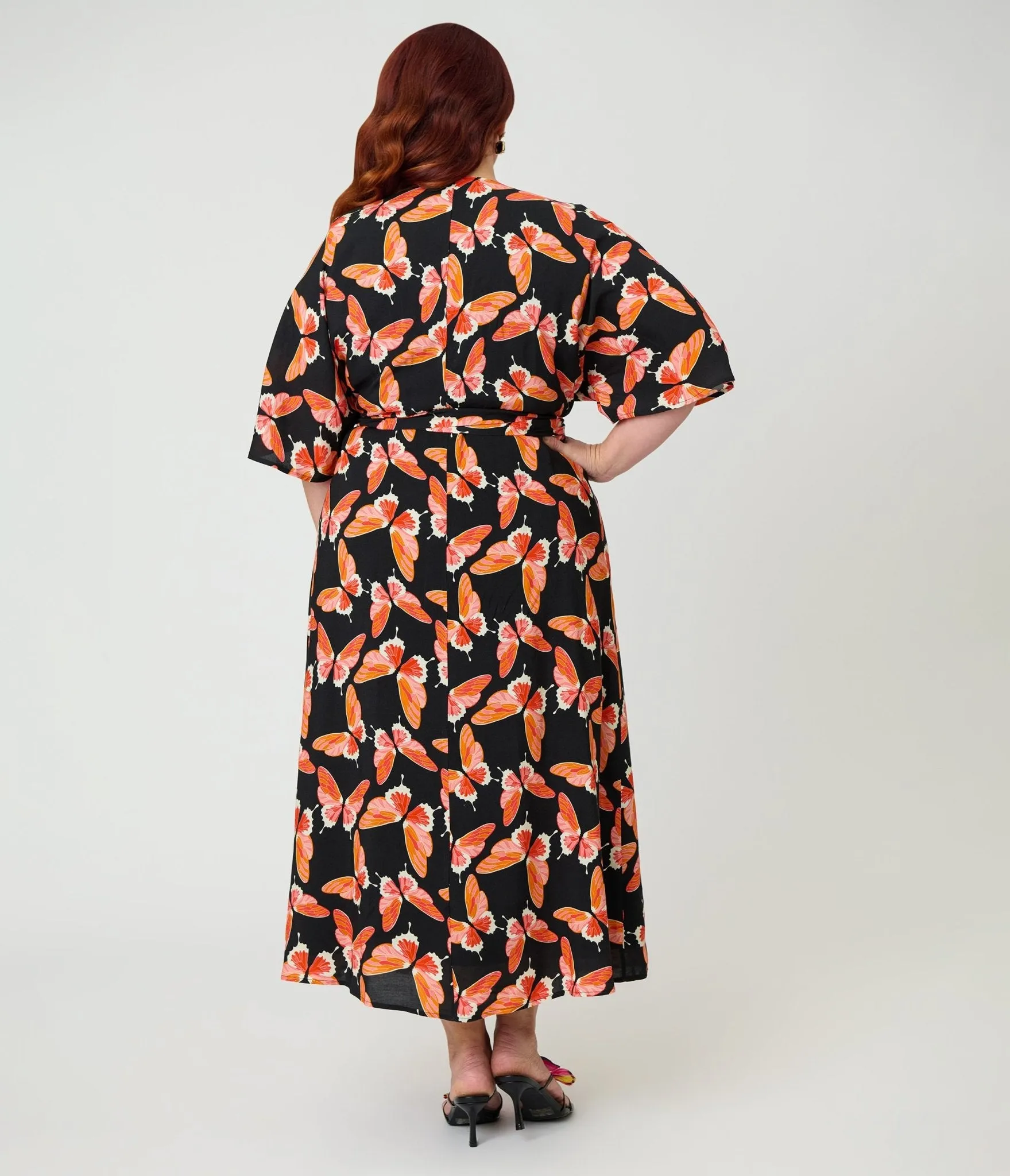 Unique Vintage Plus Size Black Butterfly Print Wrap Midi Dress sold by Unique Vintage product image thumbnail 2