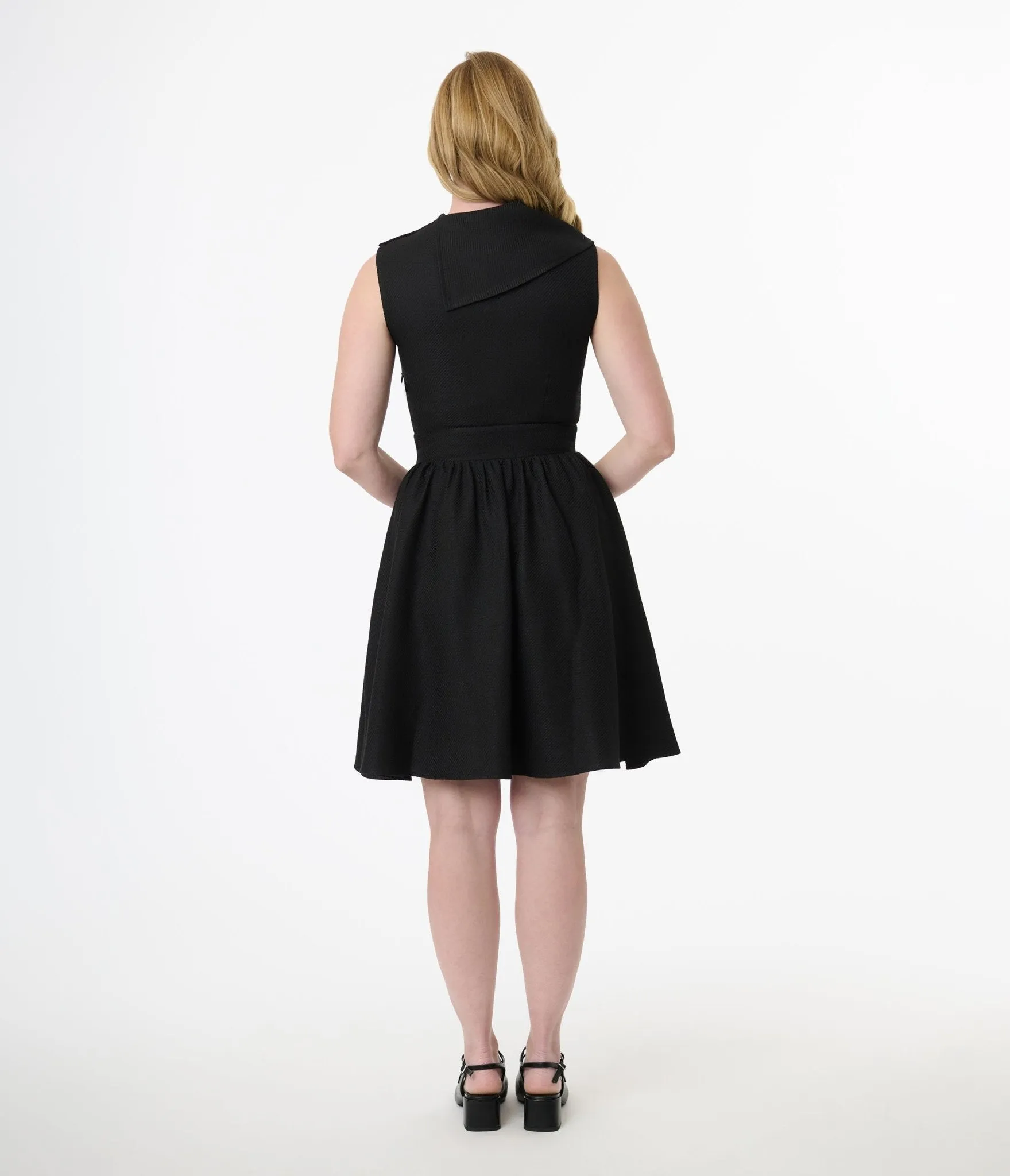 Smak Parlour Black Tweed Funnel Neck Fit & Flare Dress sold by Unique Vintage product image thumbnail 3