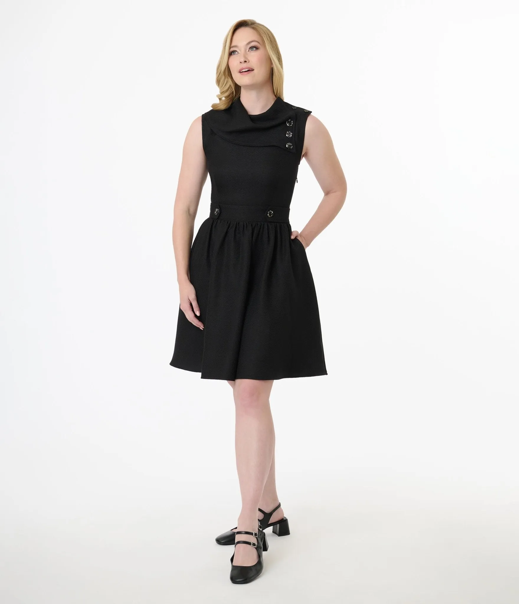 Smak Parlour Black Tweed Funnel Neck Fit & Flare Dress sold by Unique Vintage