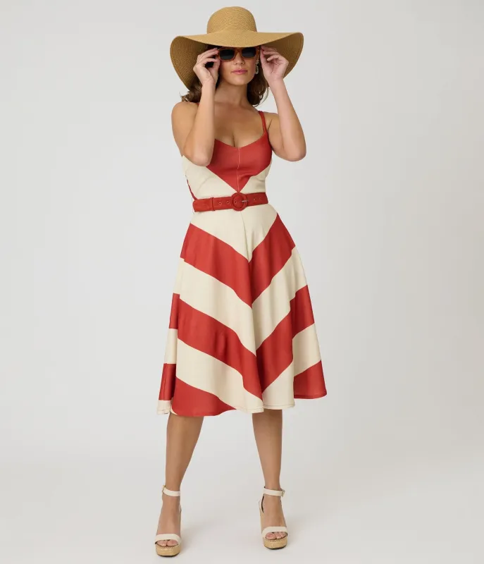 Smak Parlour Rust & Ivory Spaghetti Strap Chevron Midi Dress made by Unique Vintage