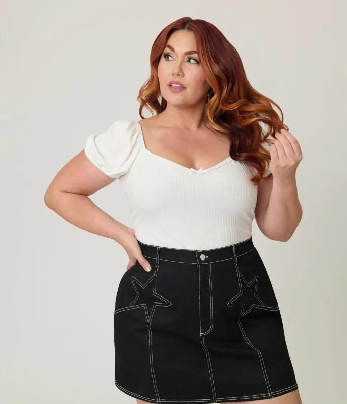 Unique Vintage Plus Size White Sweetheart Knit Top made by Unique Vintage
