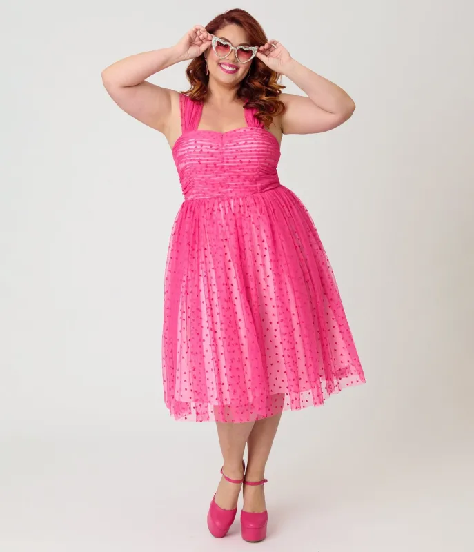 Unique Vintage Plus Size Hot Pink Garden State Swing Dress made by Unique Vintage