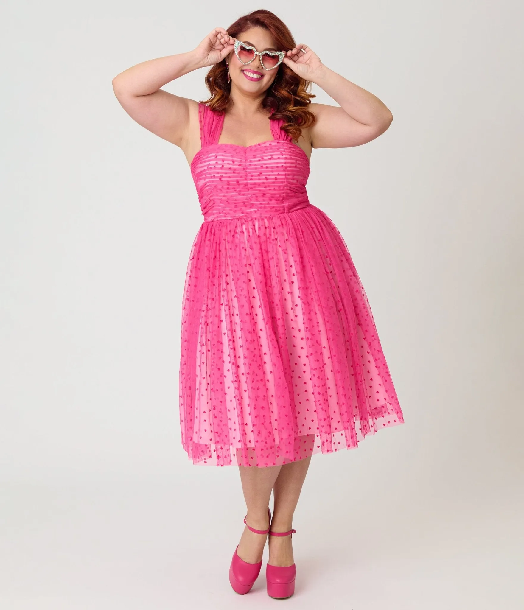 Unique Vintage Plus Size Hot Pink Garden State Swing Dress sold by Unique Vintage