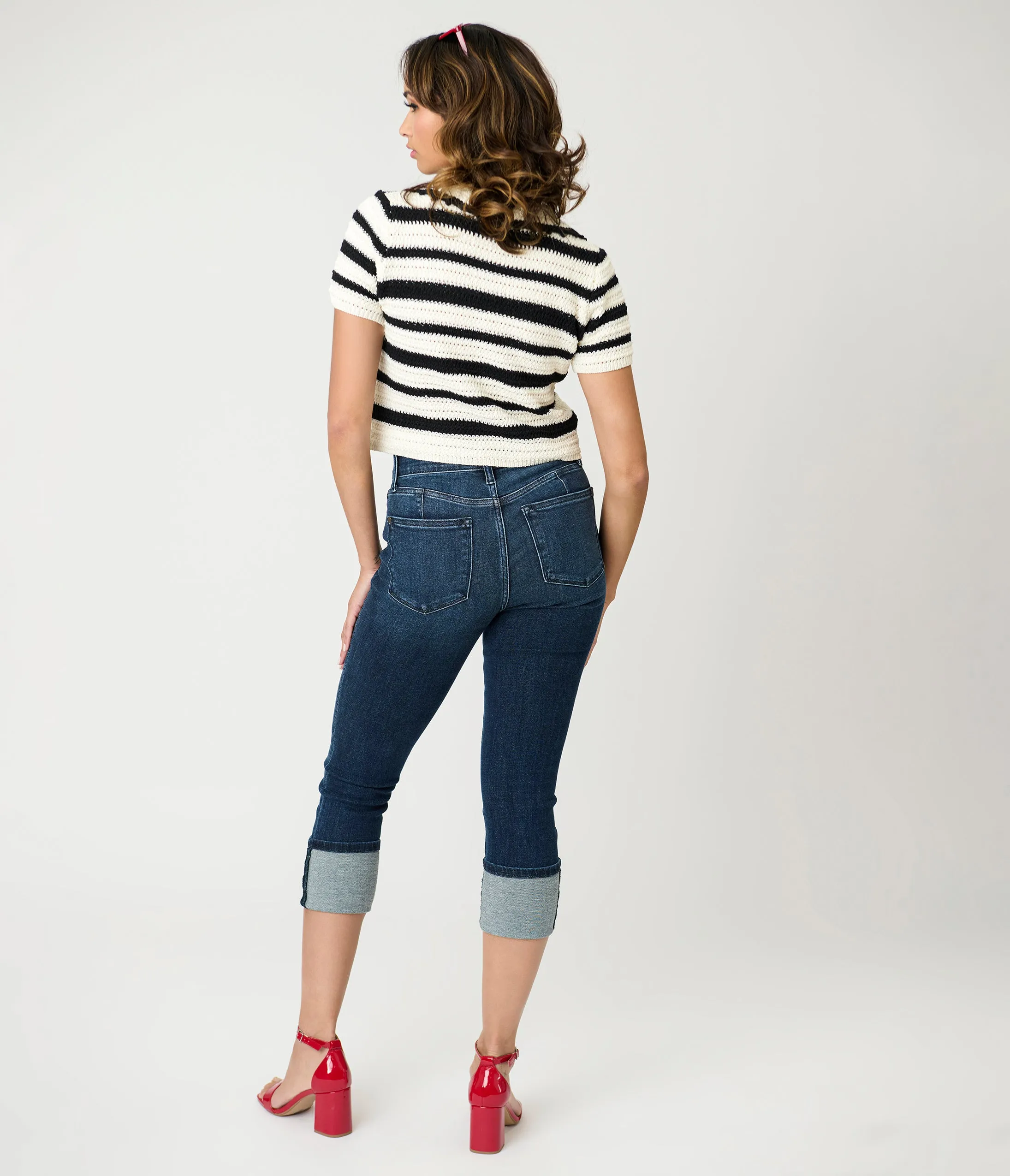 Denim High Waist Double Button Capri Jeans sold by Unique Vintage product image thumbnail 3
