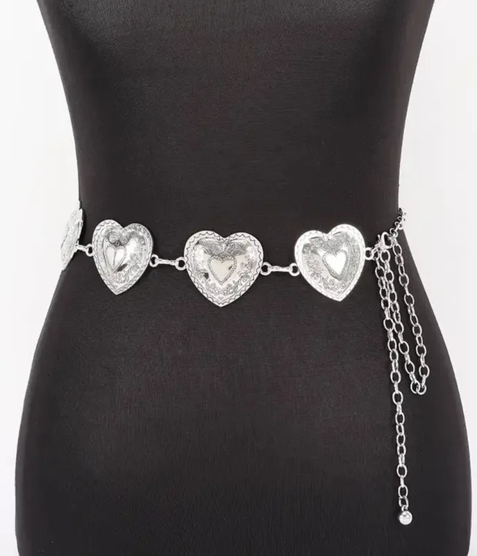 Silver Tone Western Heart Belt made by Unique Vintage