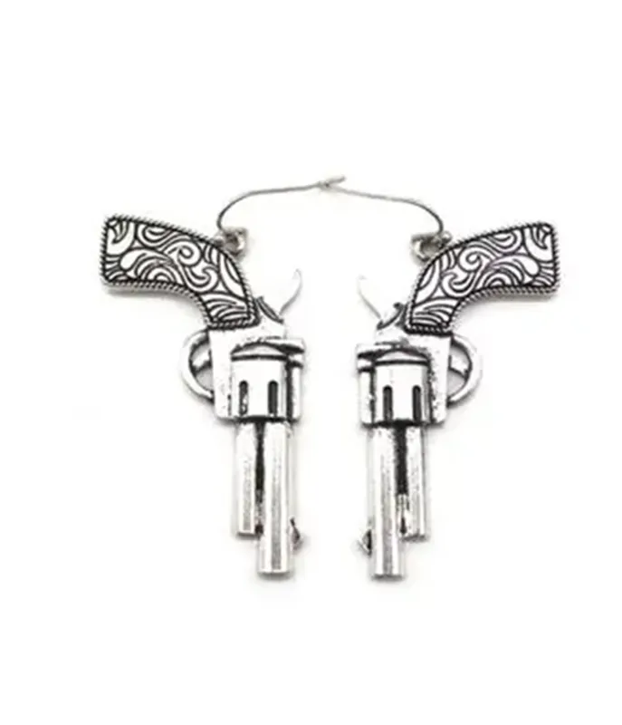 Silver Tone Pistol Dangle Earrings made by Unique Vintage