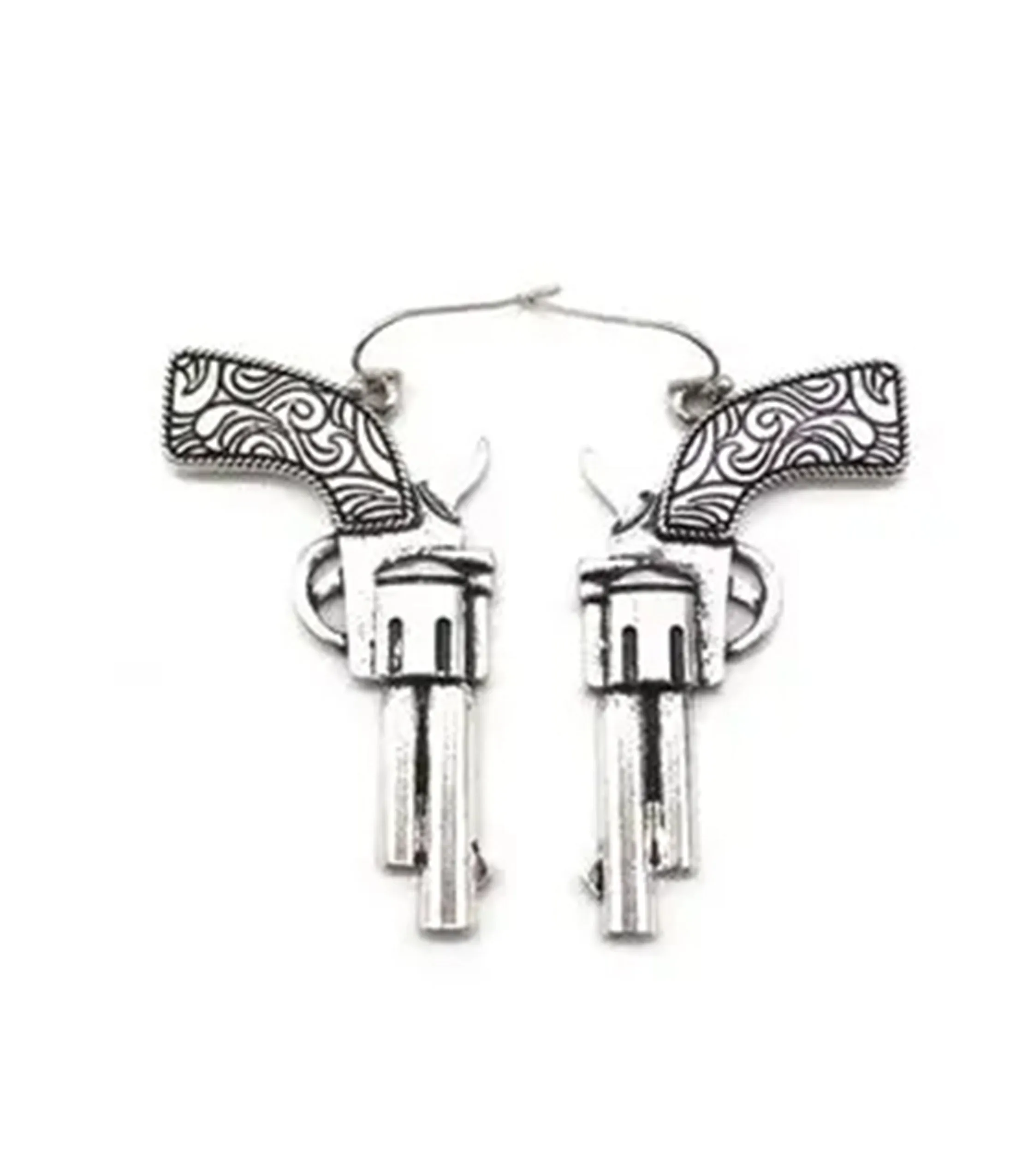 Silver Tone Pistol Dangle Earrings sold by Unique Vintage