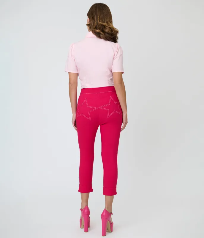 Smak Parlour Hot Pink Denim Star Capris made by Unique Vintage