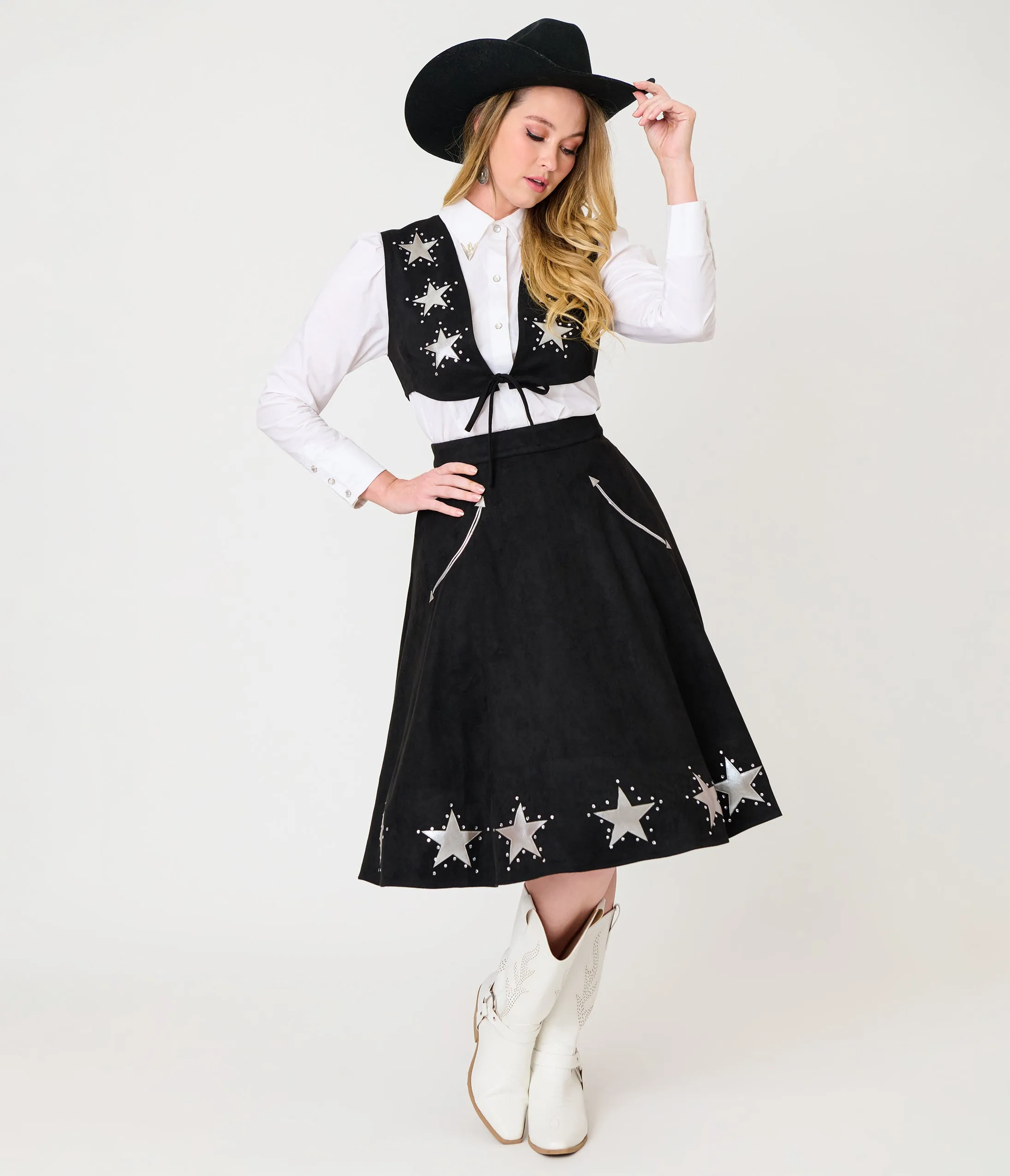 Unique Vintage Black & Silver Rhinestone Star Suede Fringe Vest sold by Unique Vintage product image thumbnail 5