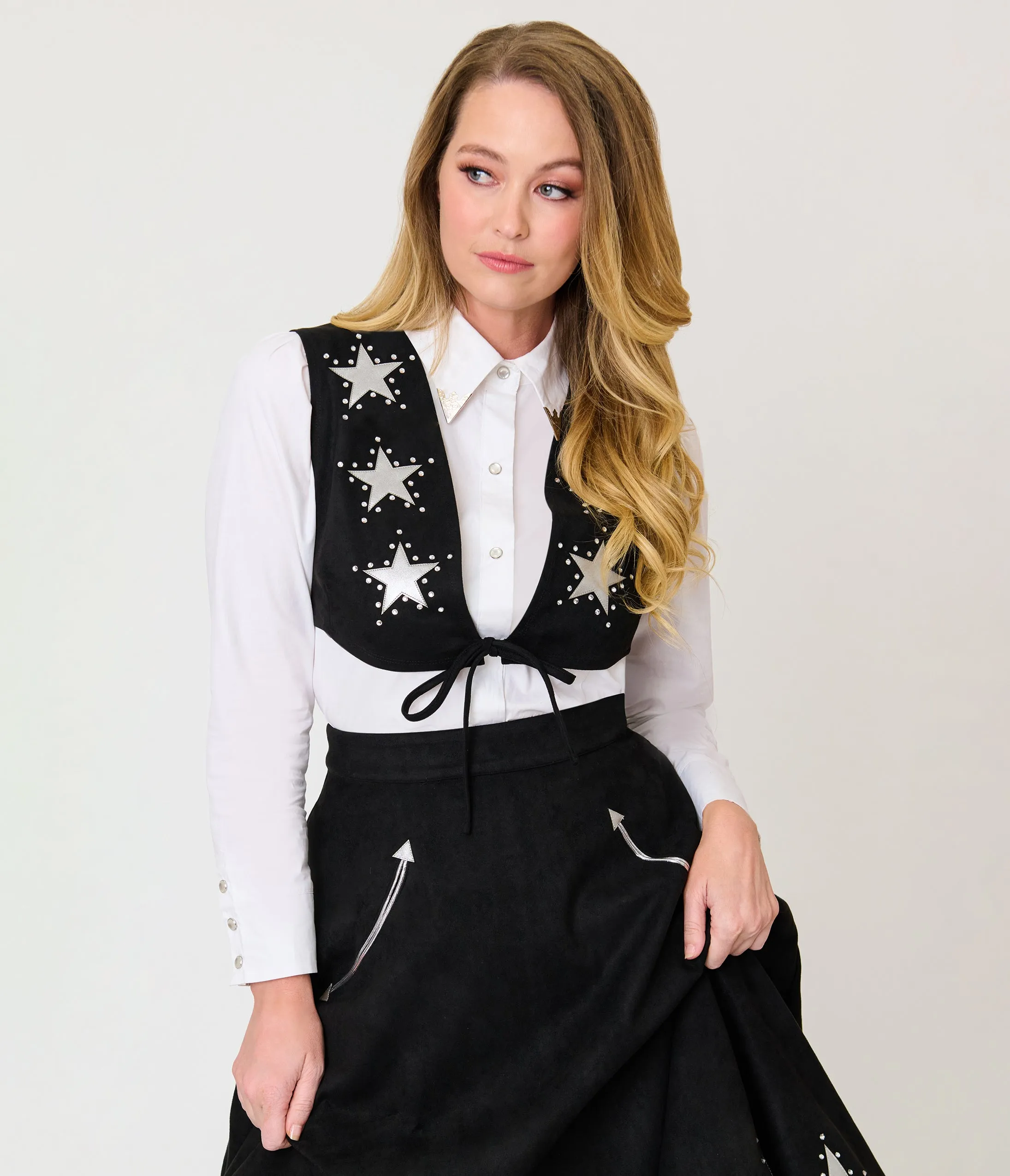 Unique Vintage Black & Silver Rhinestone Star Suede Fringe Vest sold by Unique Vintage product image thumbnail 3
