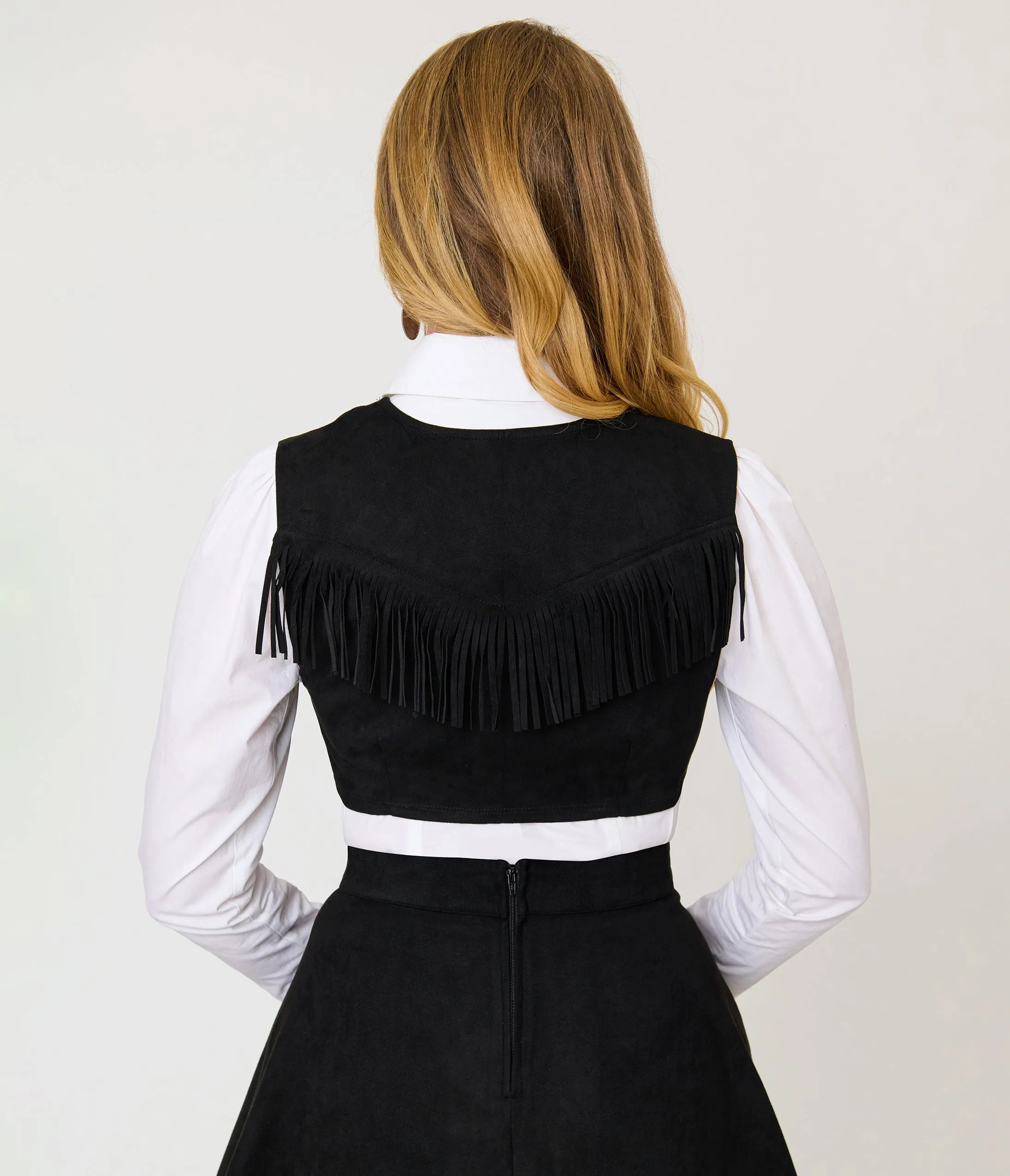 Unique Vintage Black & Silver Rhinestone Star Suede Fringe Vest sold by Unique Vintage product image thumbnail 2