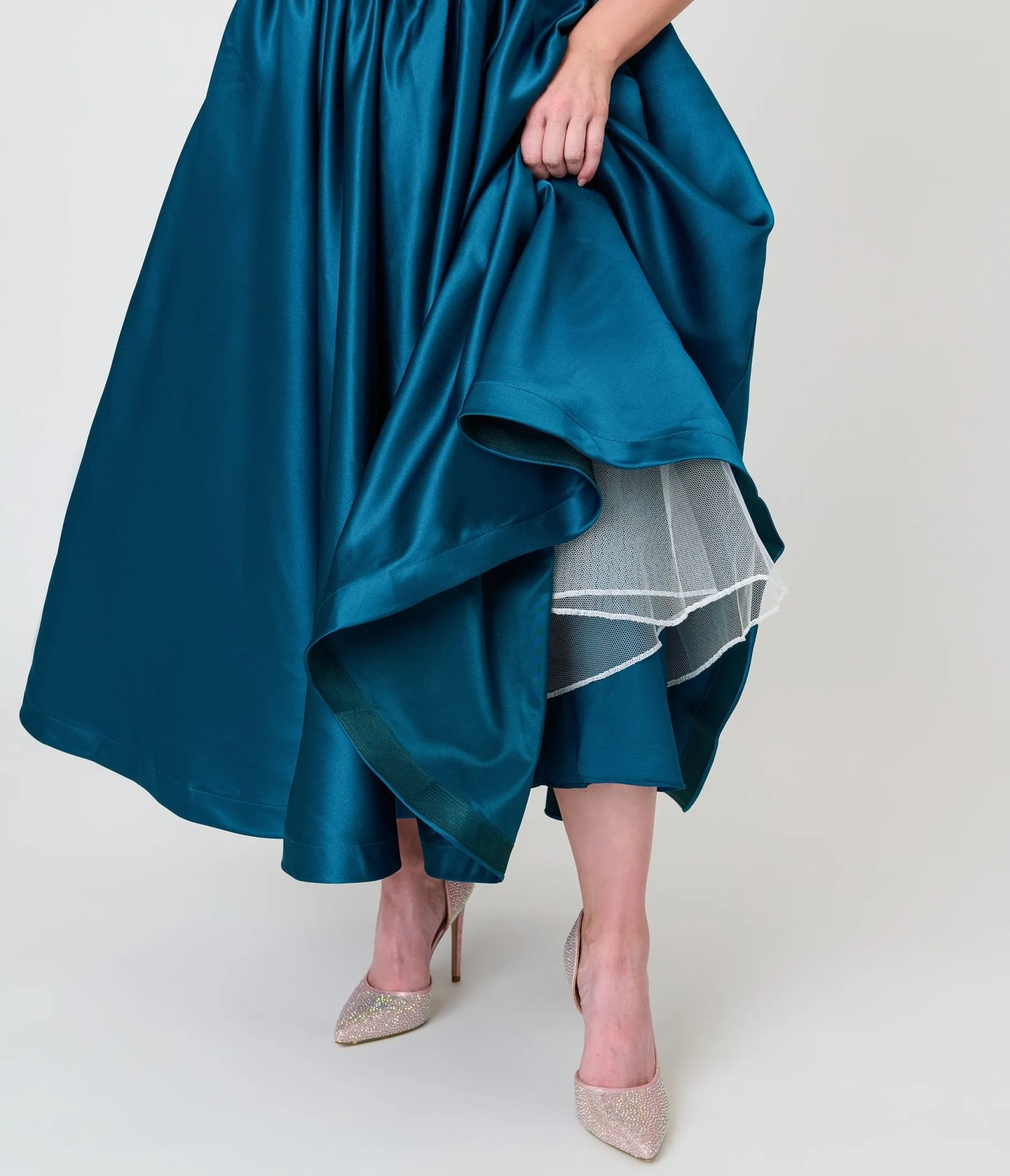 Unique Vintage Teal Bow Strapless Tea Length Gown sold by Unique Vintage product image thumbnail 5