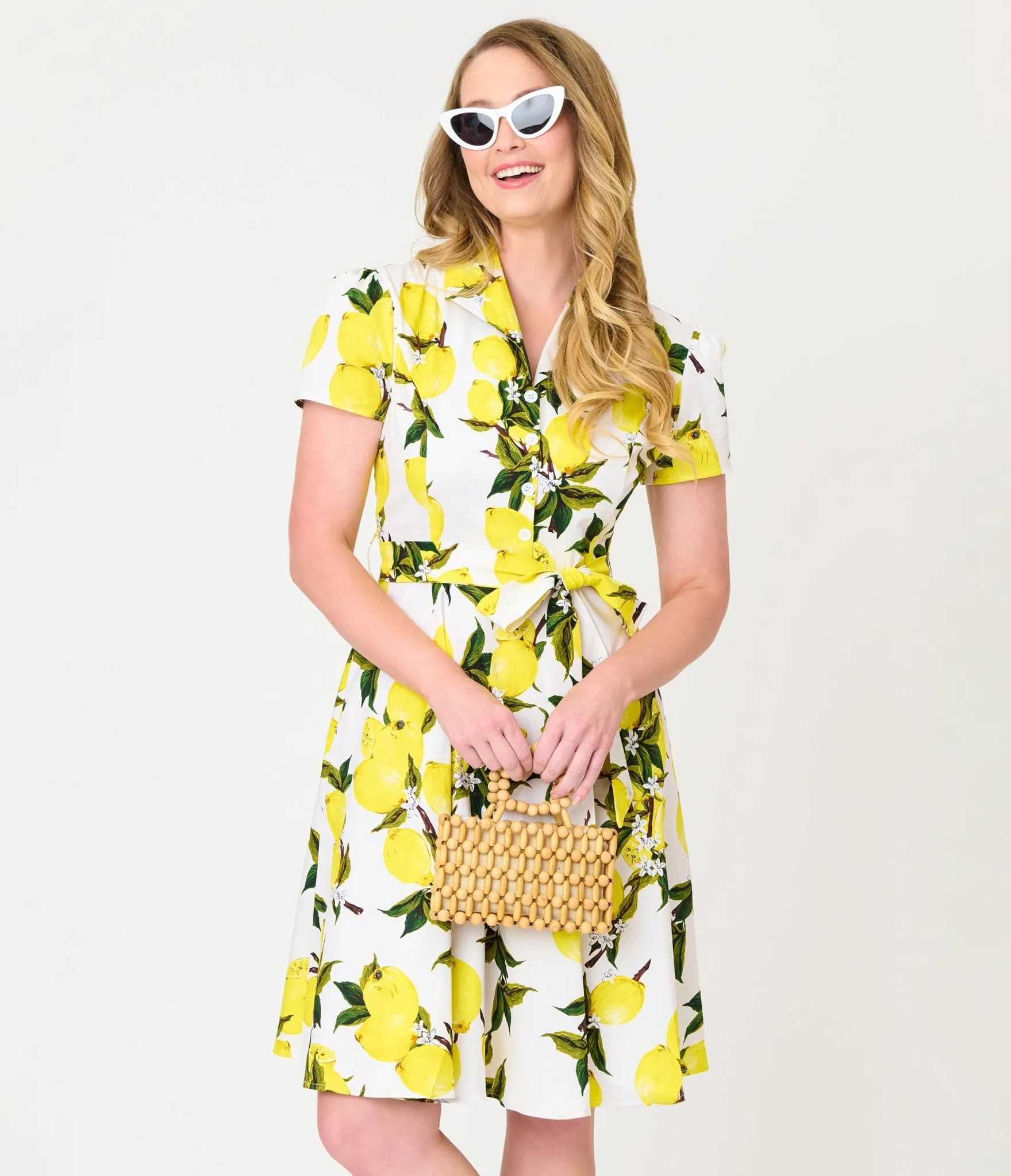 Lemon Yellow Button-Up Swing Dress sold by Unique Vintage product image thumbnail 4