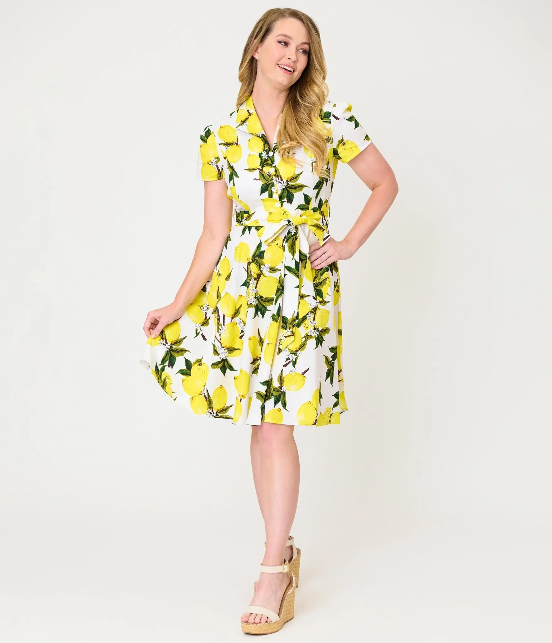 Lemon Yellow Button-Up Swing Dress sold by Unique Vintage product image thumbnail 3