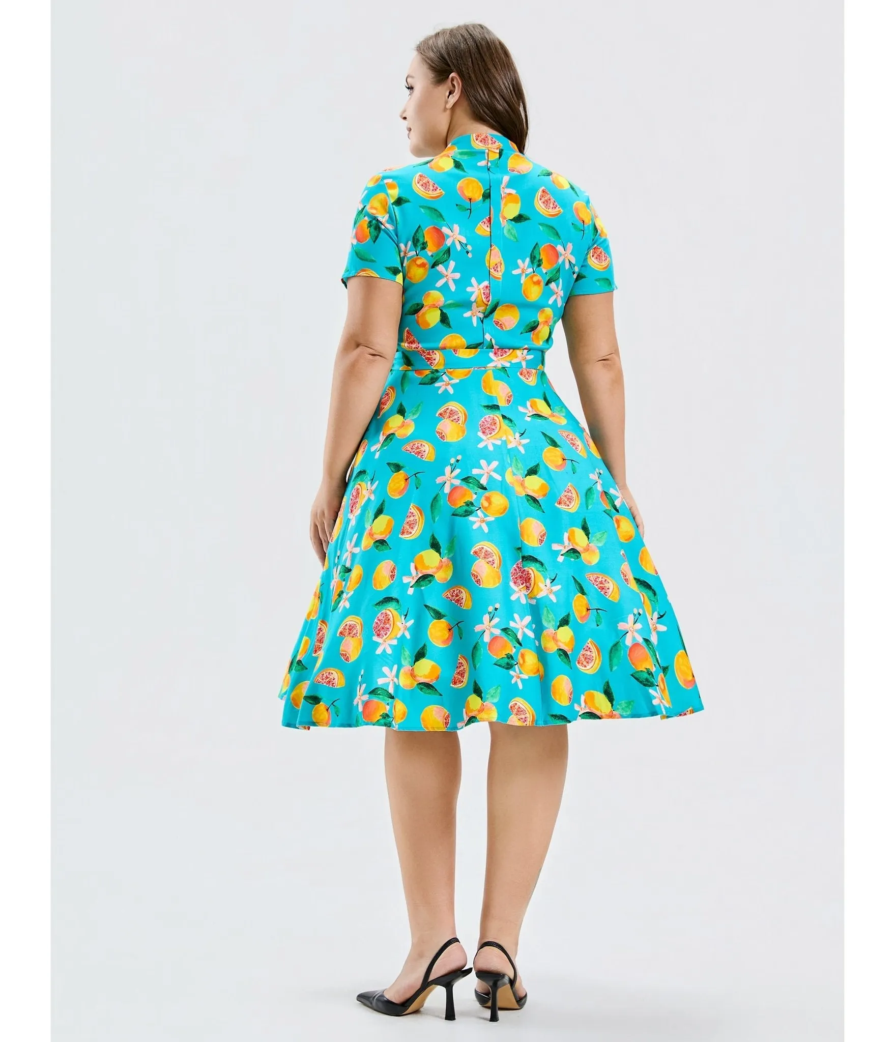 Plus Size Turquoise Grapefruit Groove Rose Swing Dress sold by Unique Vintage product image thumbnail 2