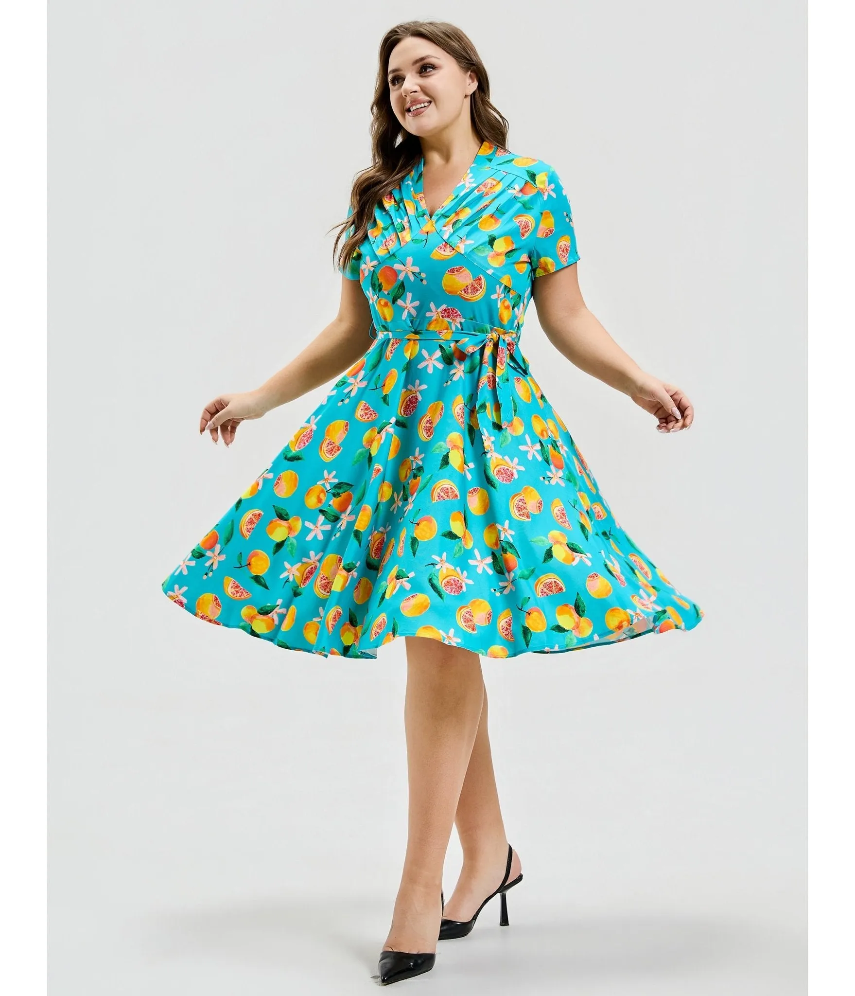 Plus Size Turquoise Grapefruit Groove Rose Swing Dress sold by Unique Vintage product image thumbnail 3