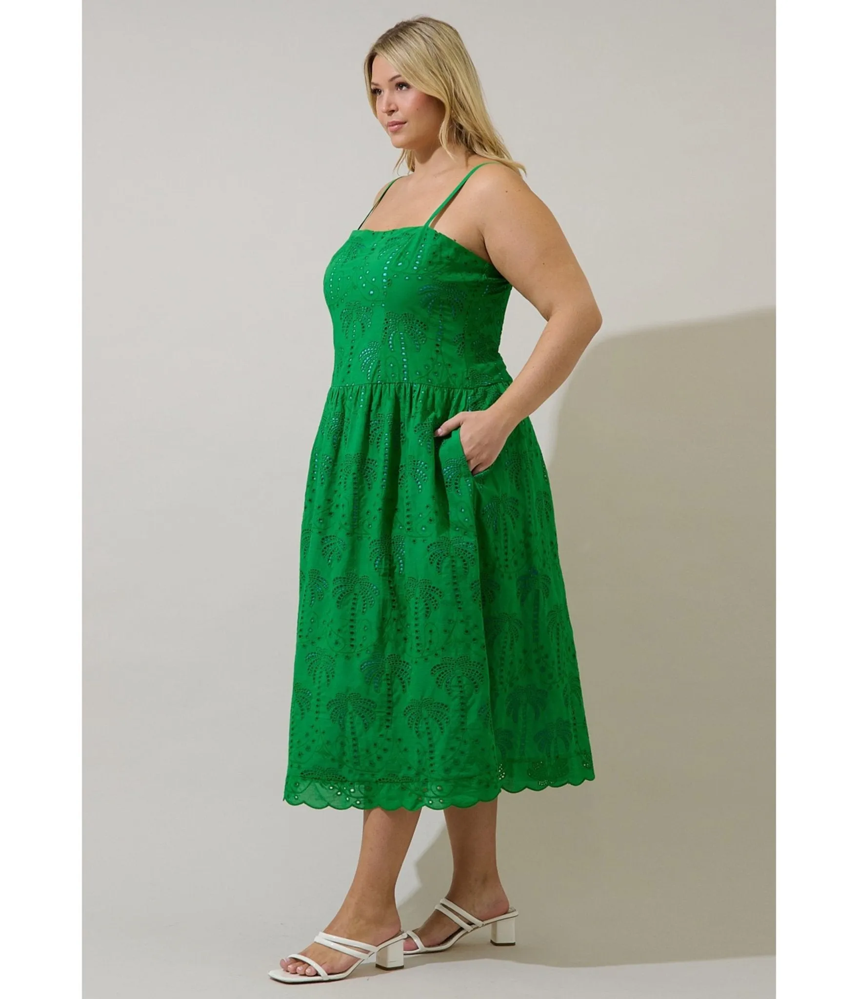 Plus Size Green Eyelet Midi Dress sold by Unique Vintage product image thumbnail 3